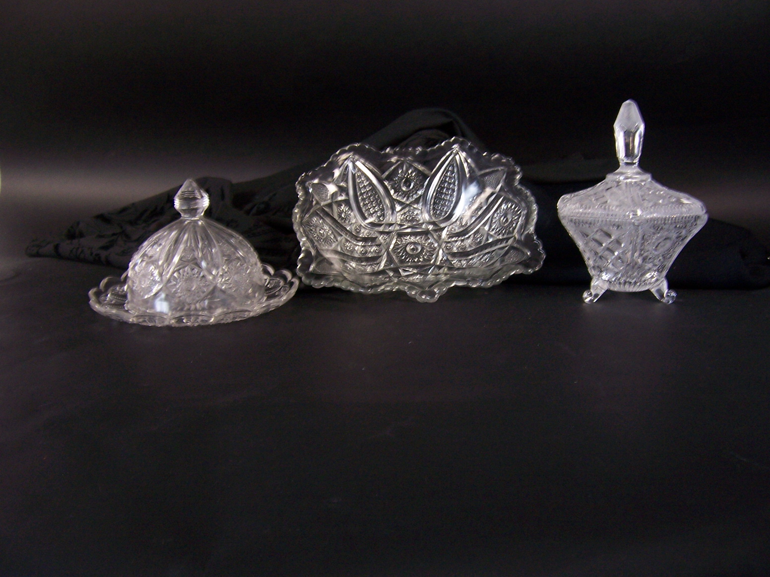 Five Piece Pressed Glass Covered Dishes