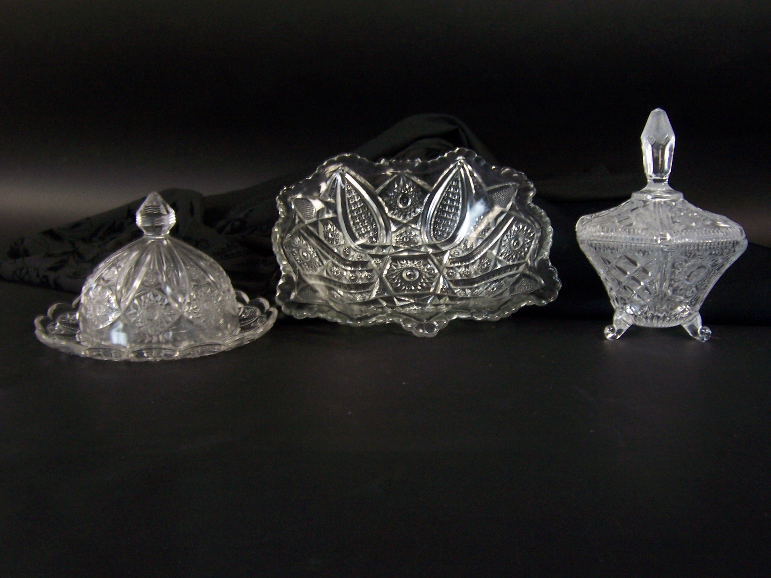 Five Piece Pressed Glass Covered Dishes