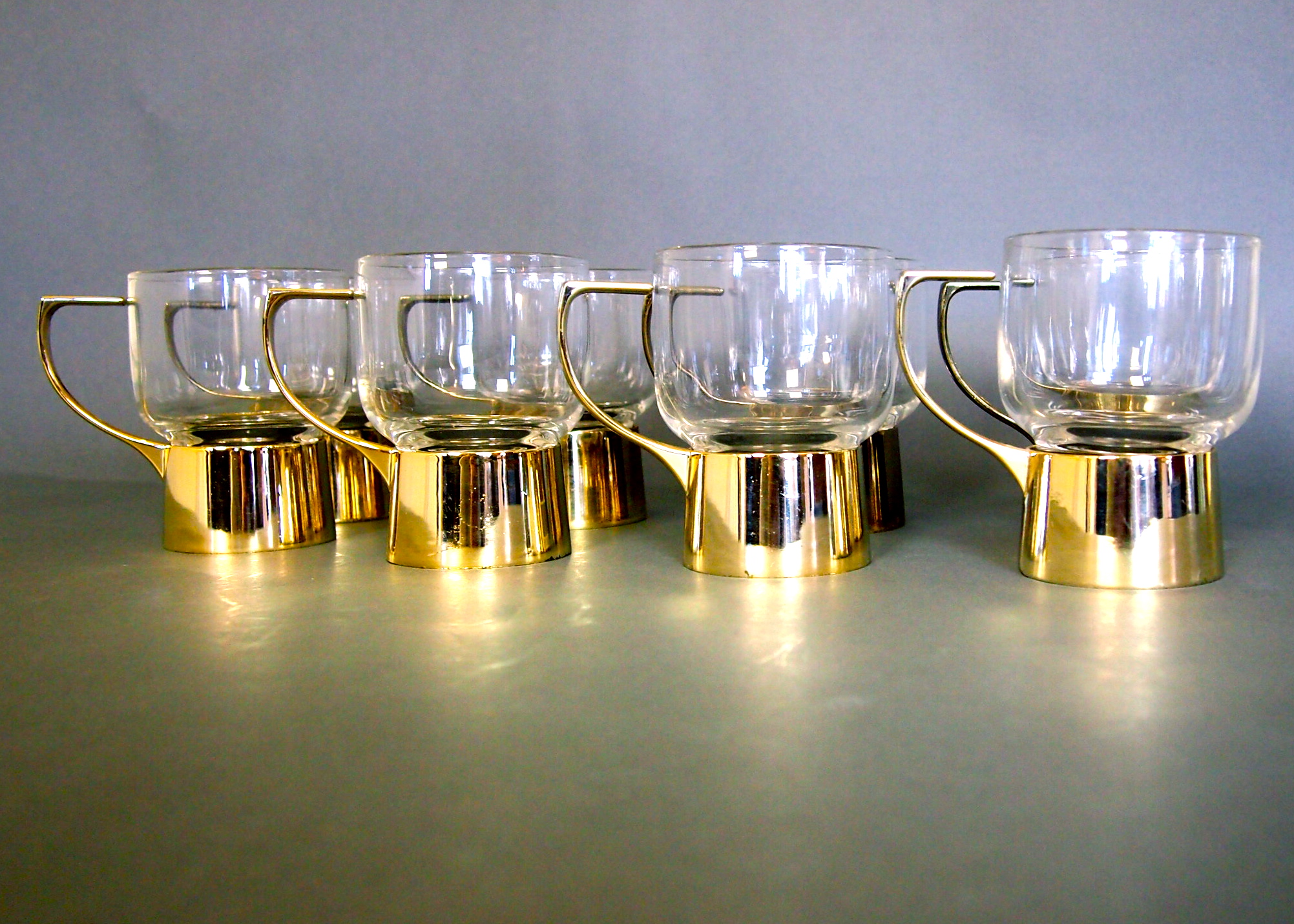 Vintage Melco Gold Metal and Glass Coffee Mug Set