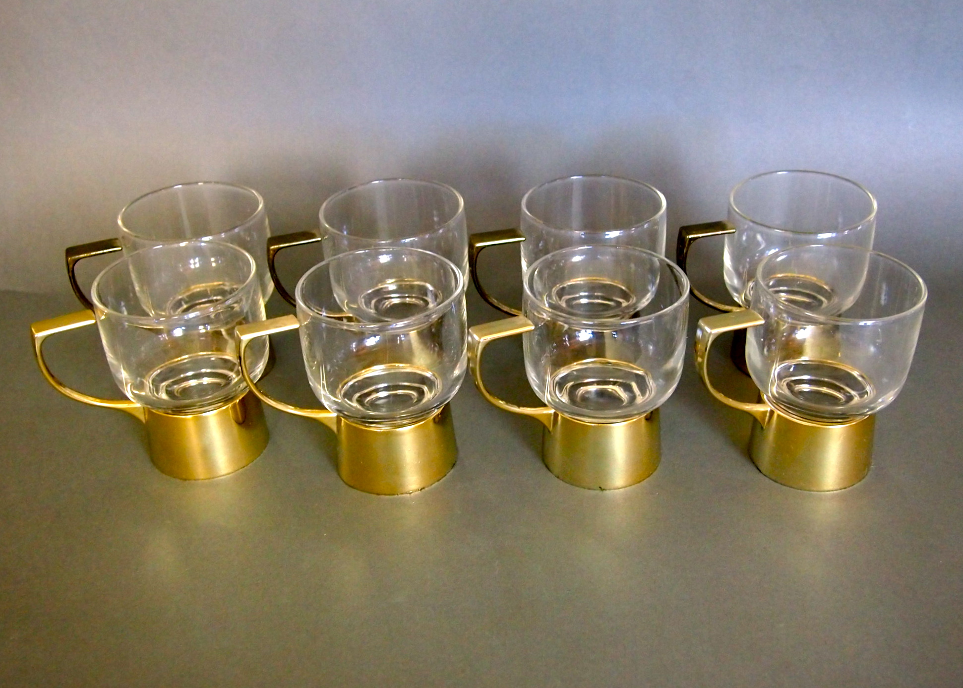 Vintage Melco Gold Metal and Glass Coffee Mug Set
