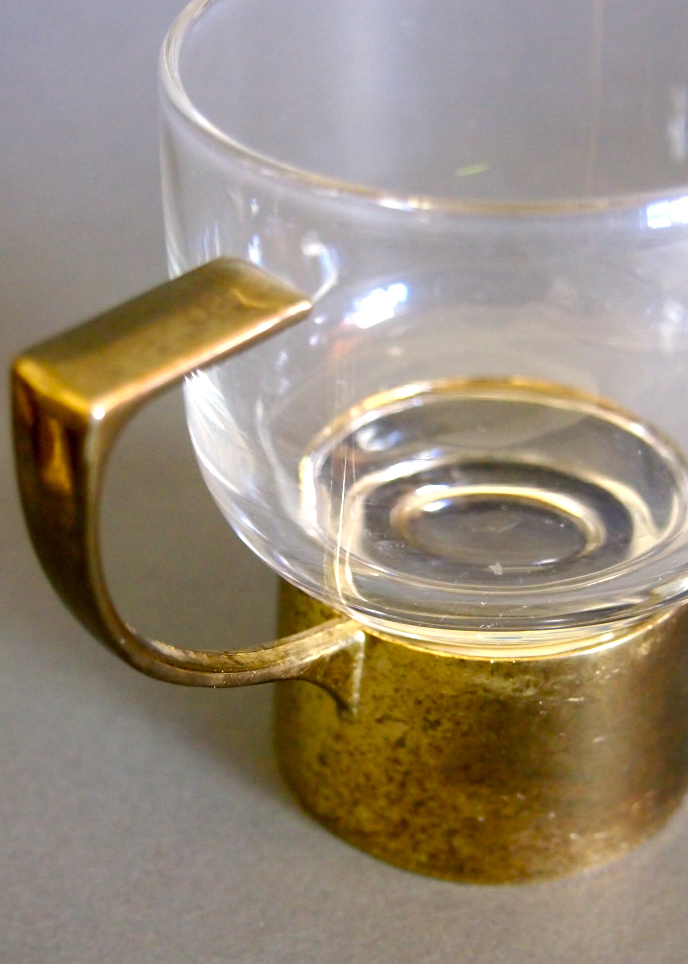 Vintage Melco Gold Metal and Glass Coffee Mug Set