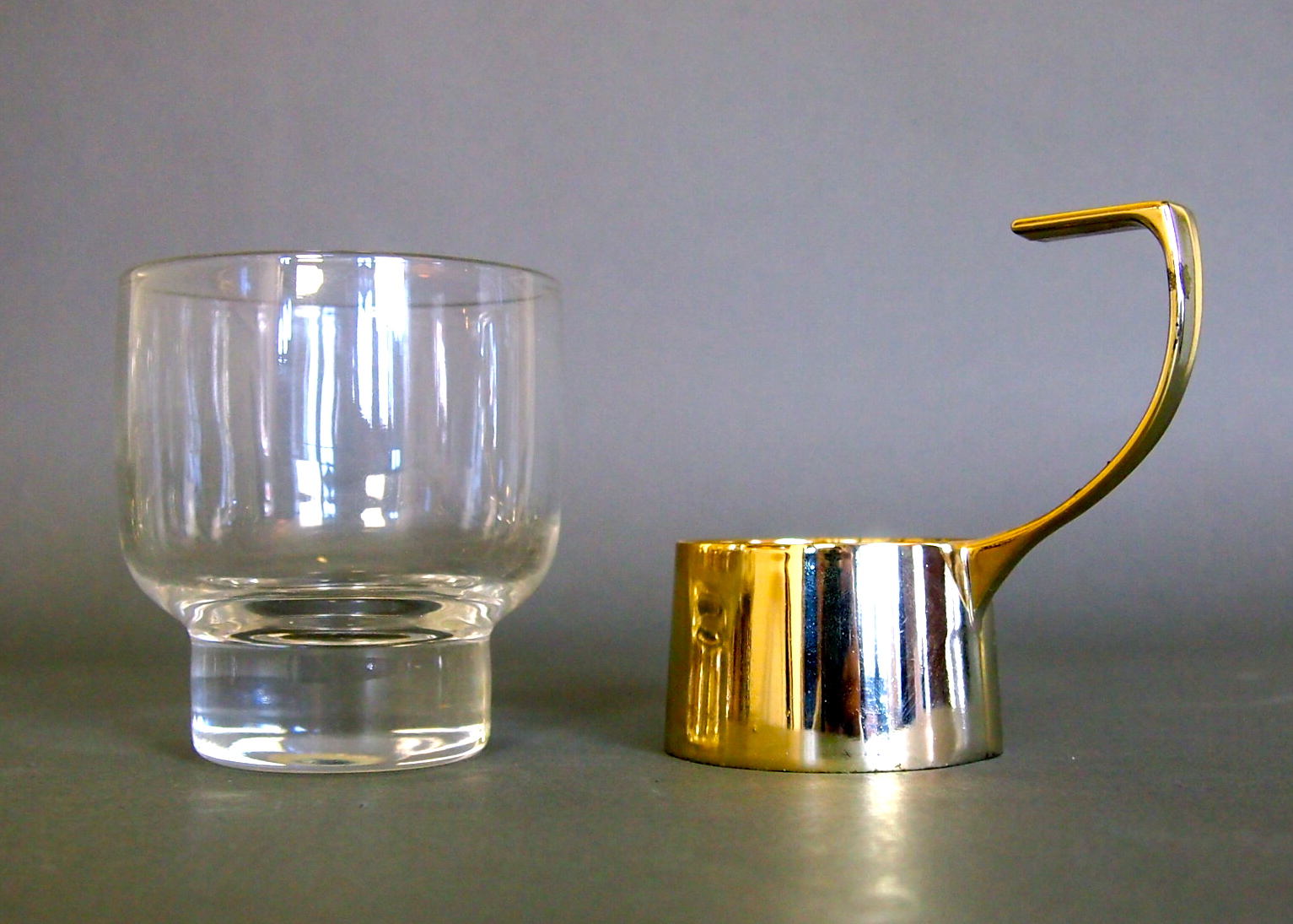 Vintage Melco Gold Metal and Glass Coffee Mug Set
