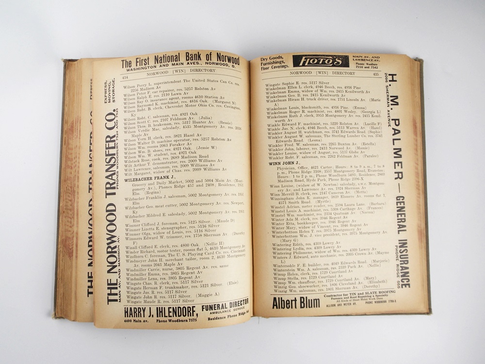 Vintage 1924 and 1937 Cincinnati and Norwood Directories