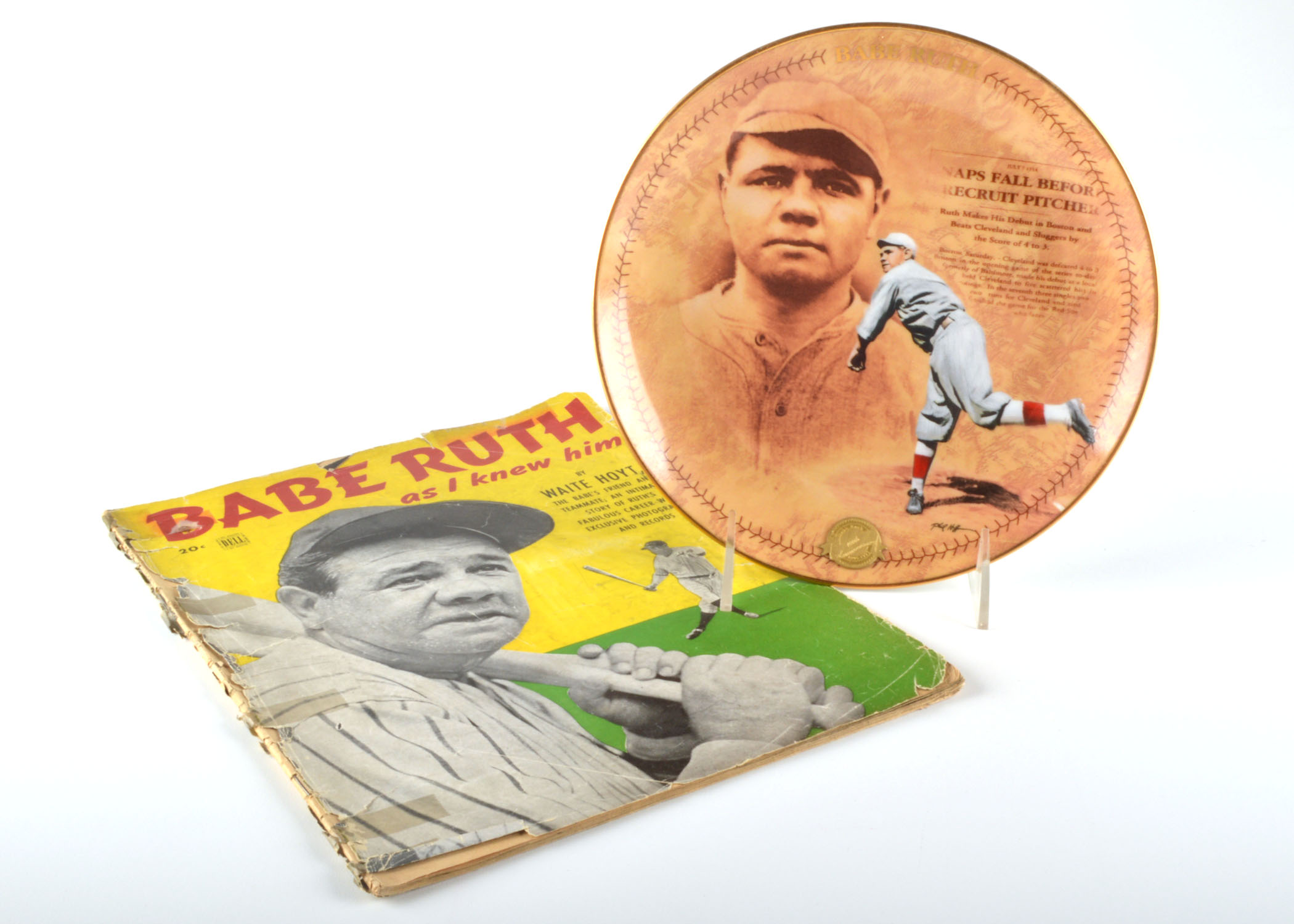Vintage Waite Hoyt "Babe Ruth As I knew Him" Magazine and Two Babe Ruth Plates