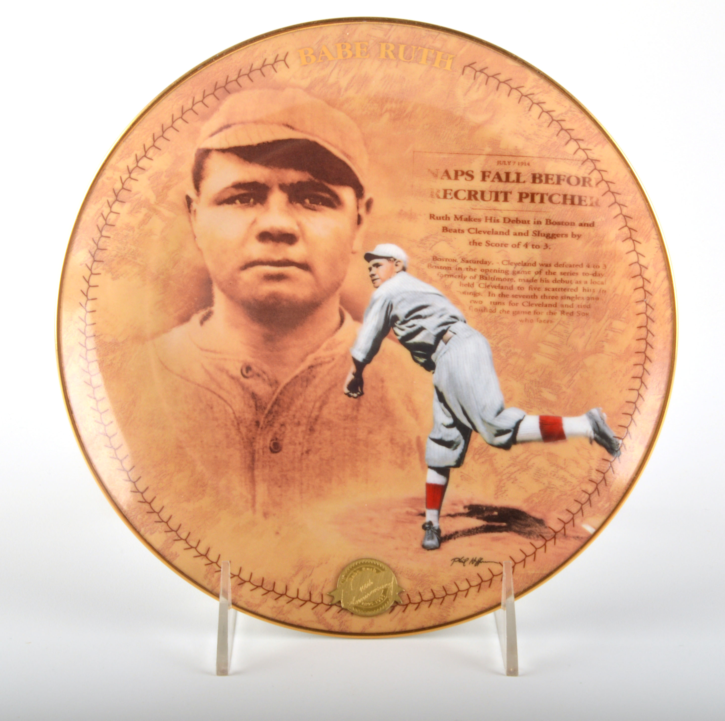 Vintage Waite Hoyt "Babe Ruth As I knew Him" Magazine and Two Babe Ruth Plates