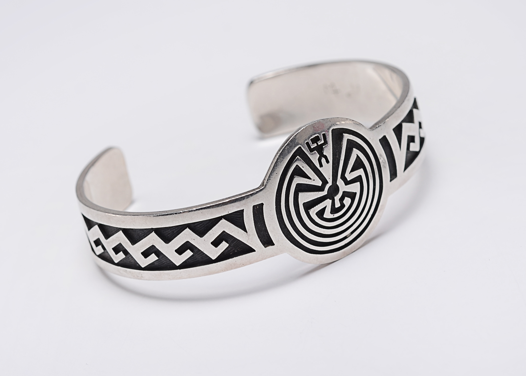Mark Tawahongva Hopi Indian Sterling Silver Cuff Bracelet with Ancient Symbols