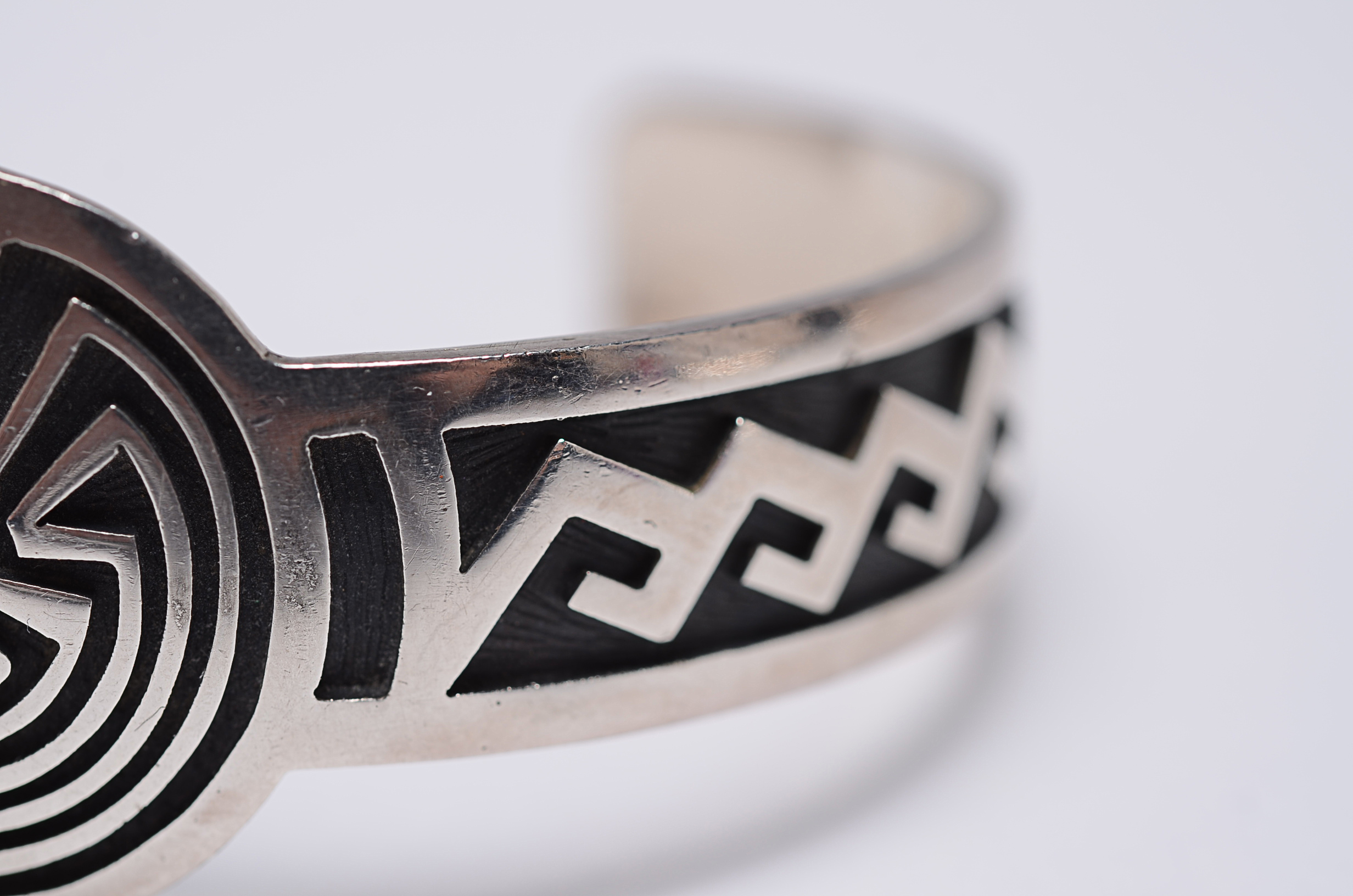 Mark Tawahongva Hopi Indian Sterling Silver Cuff Bracelet with Ancient Symbols