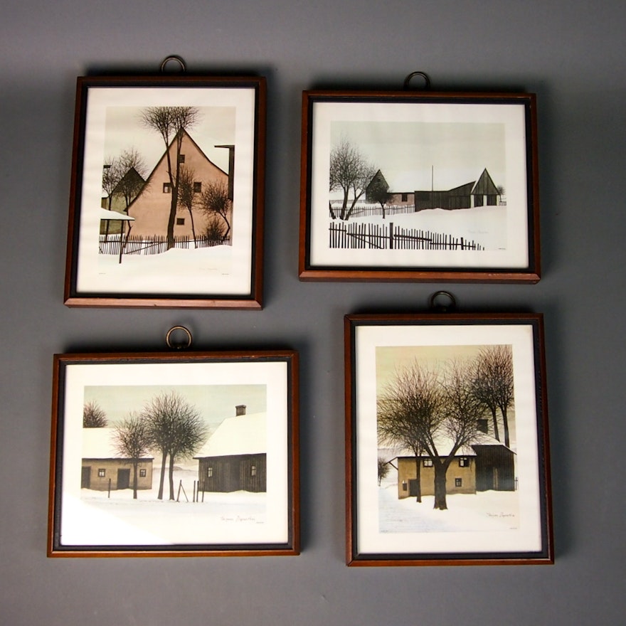 Four Framed Jacques Deperthes Signed Lithograph Prints