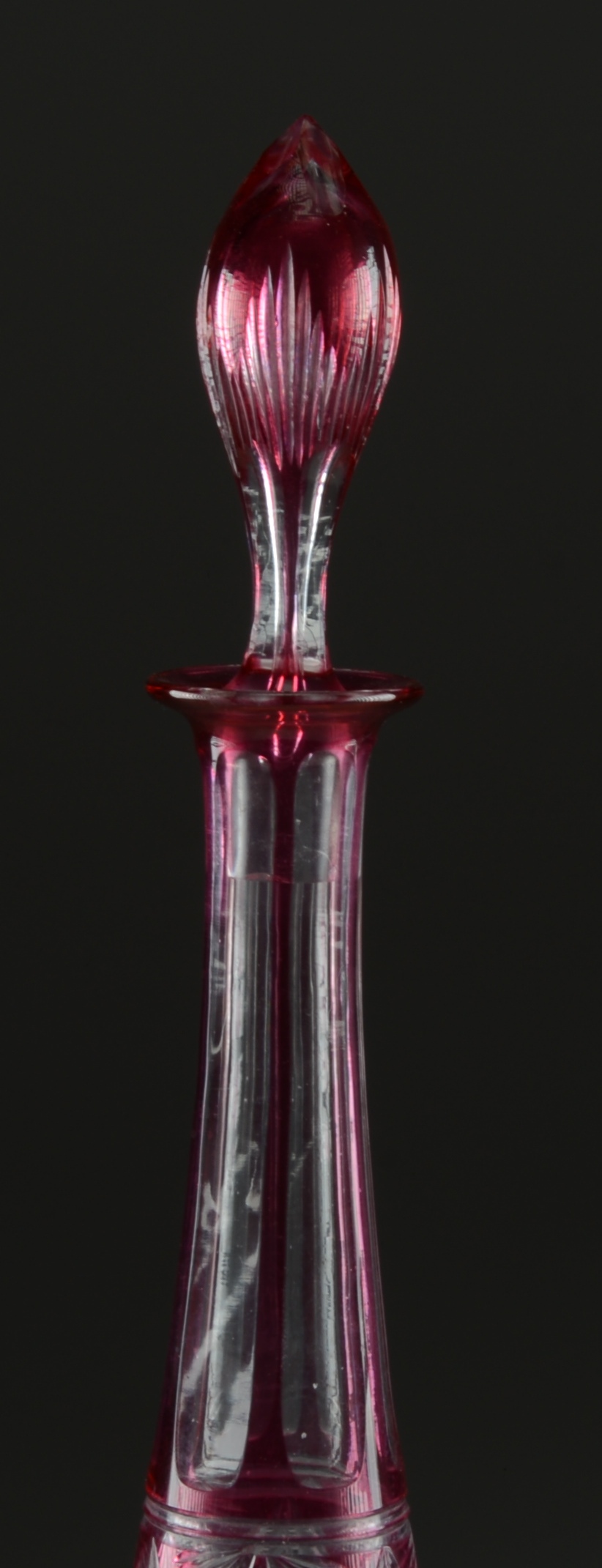 Vintage Bohemian Cranberry Glass Tall Decanter with Stopper