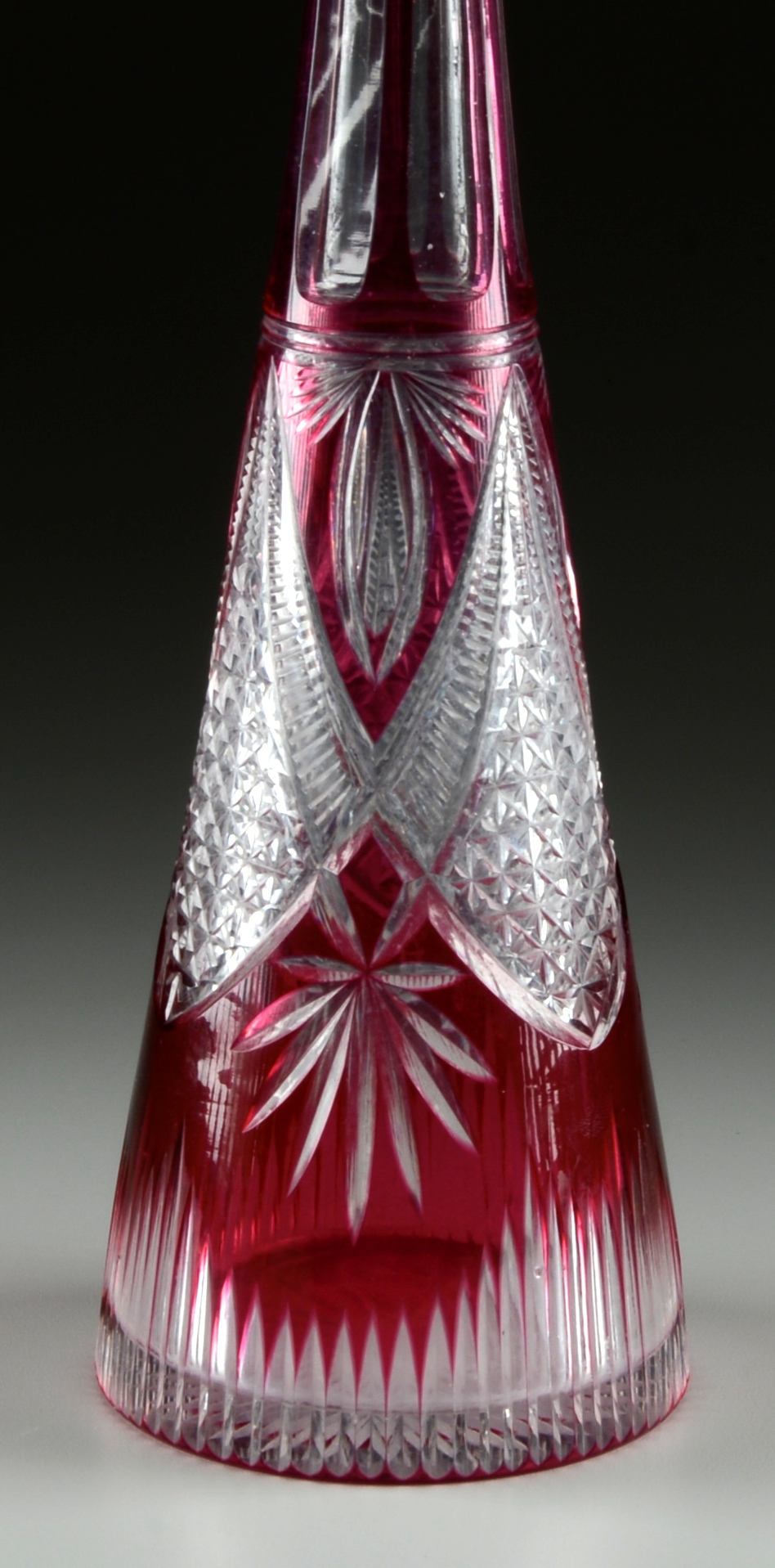 Vintage Bohemian Cranberry Glass Tall Decanter with Stopper
