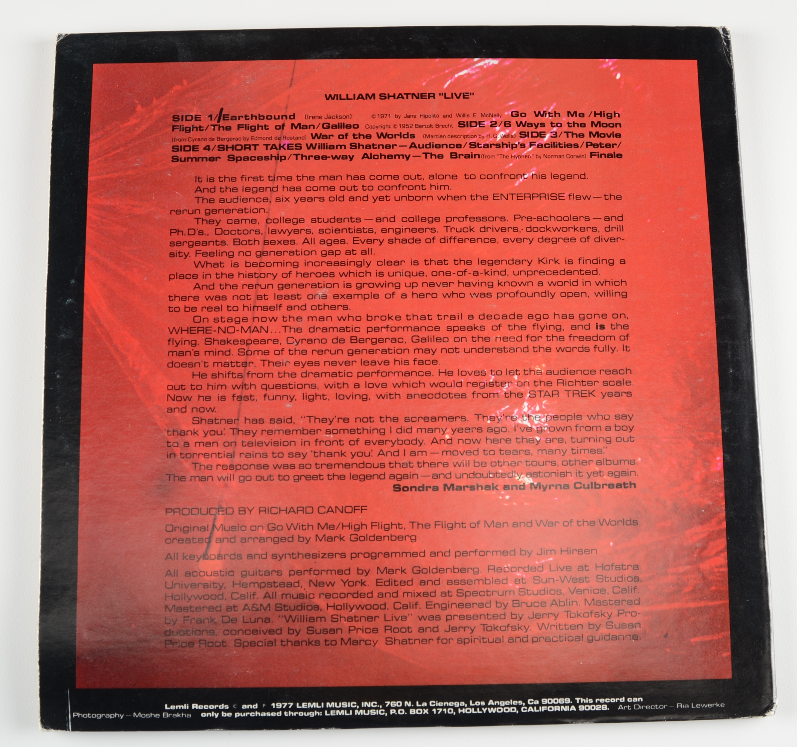 Vintage Autographed William Shatner "Live" Double LP