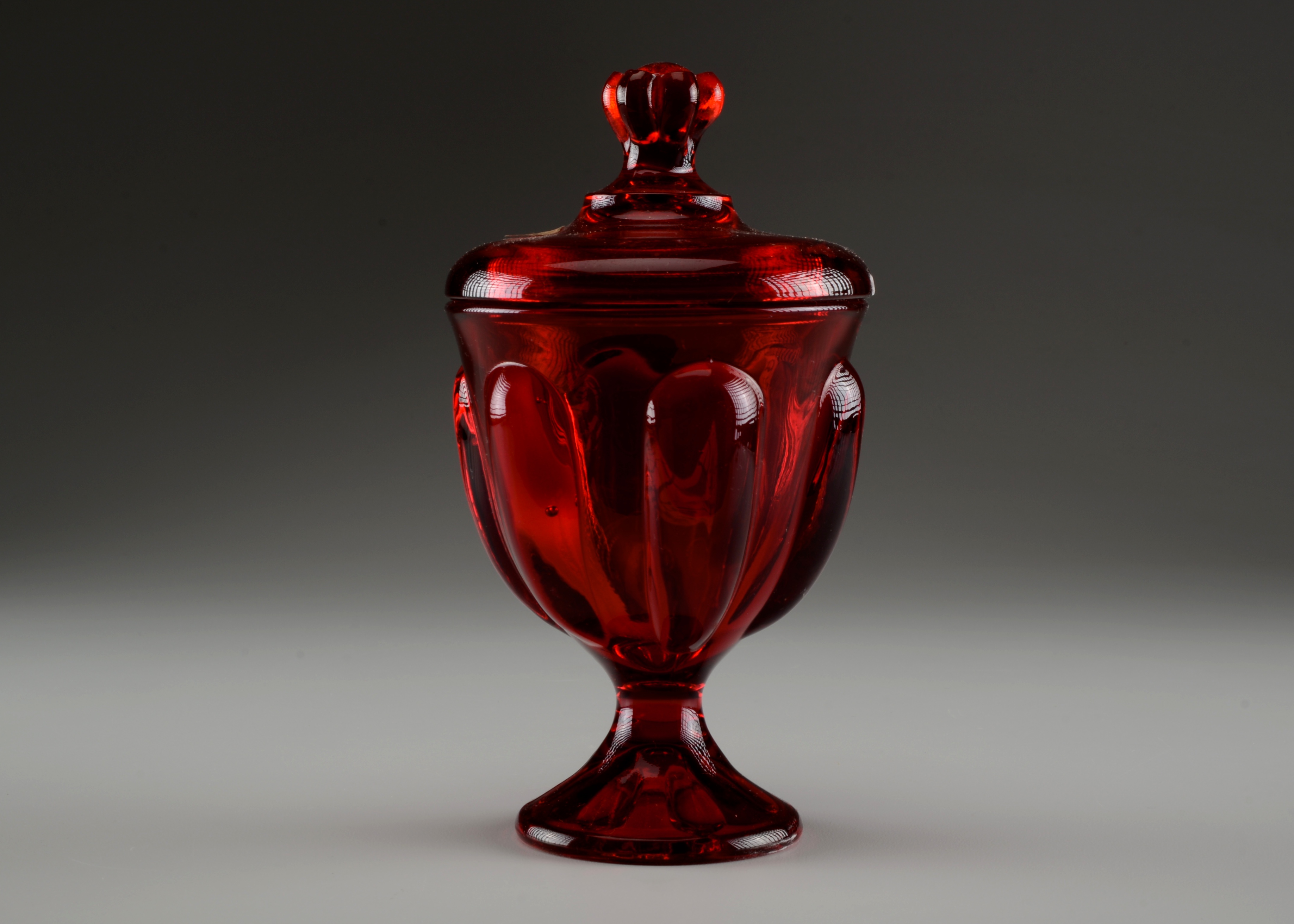 Vintage Viking Handmade Lidded Candy Dish in Ruby Red