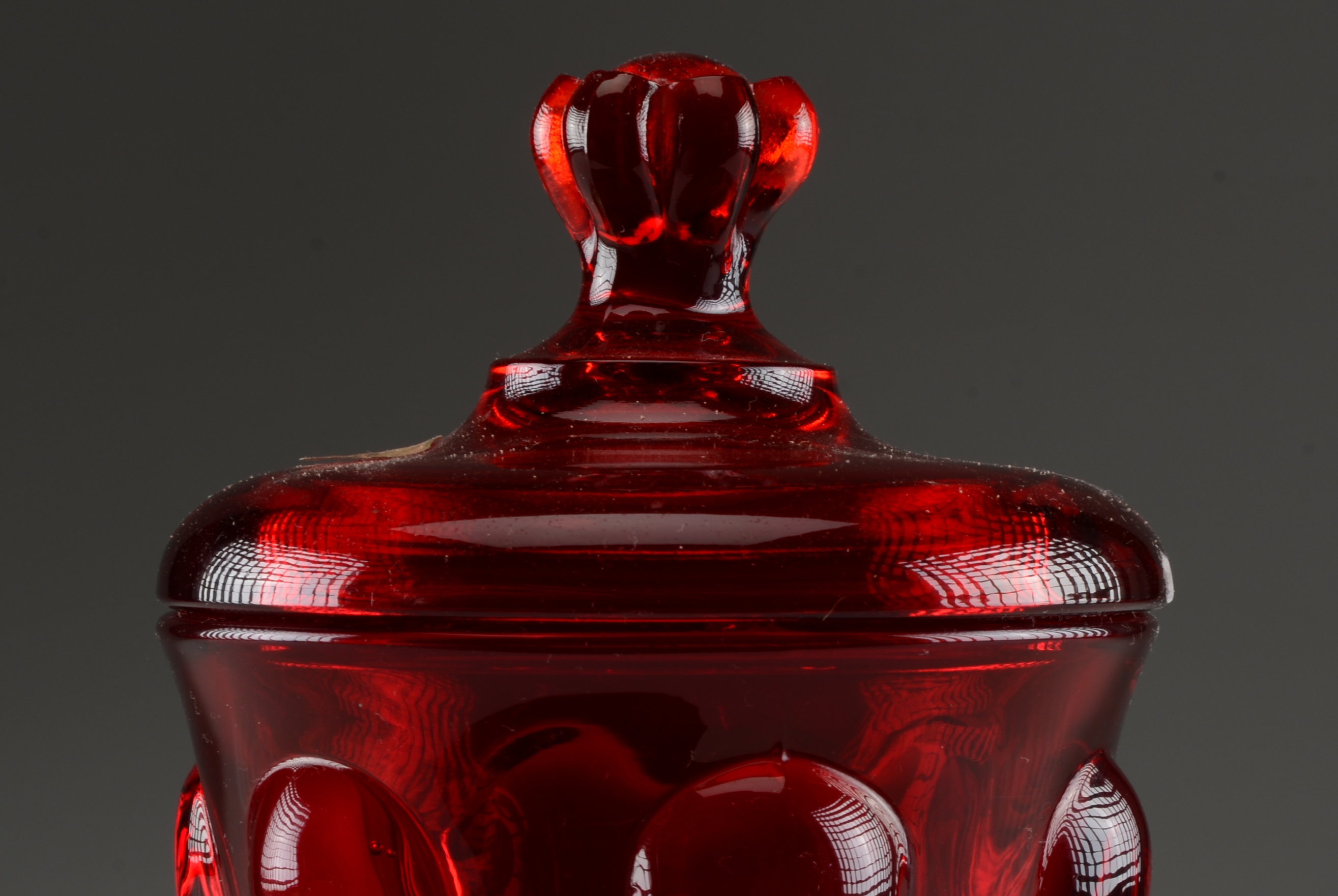 Vintage Viking Handmade Lidded Candy Dish in Ruby Red