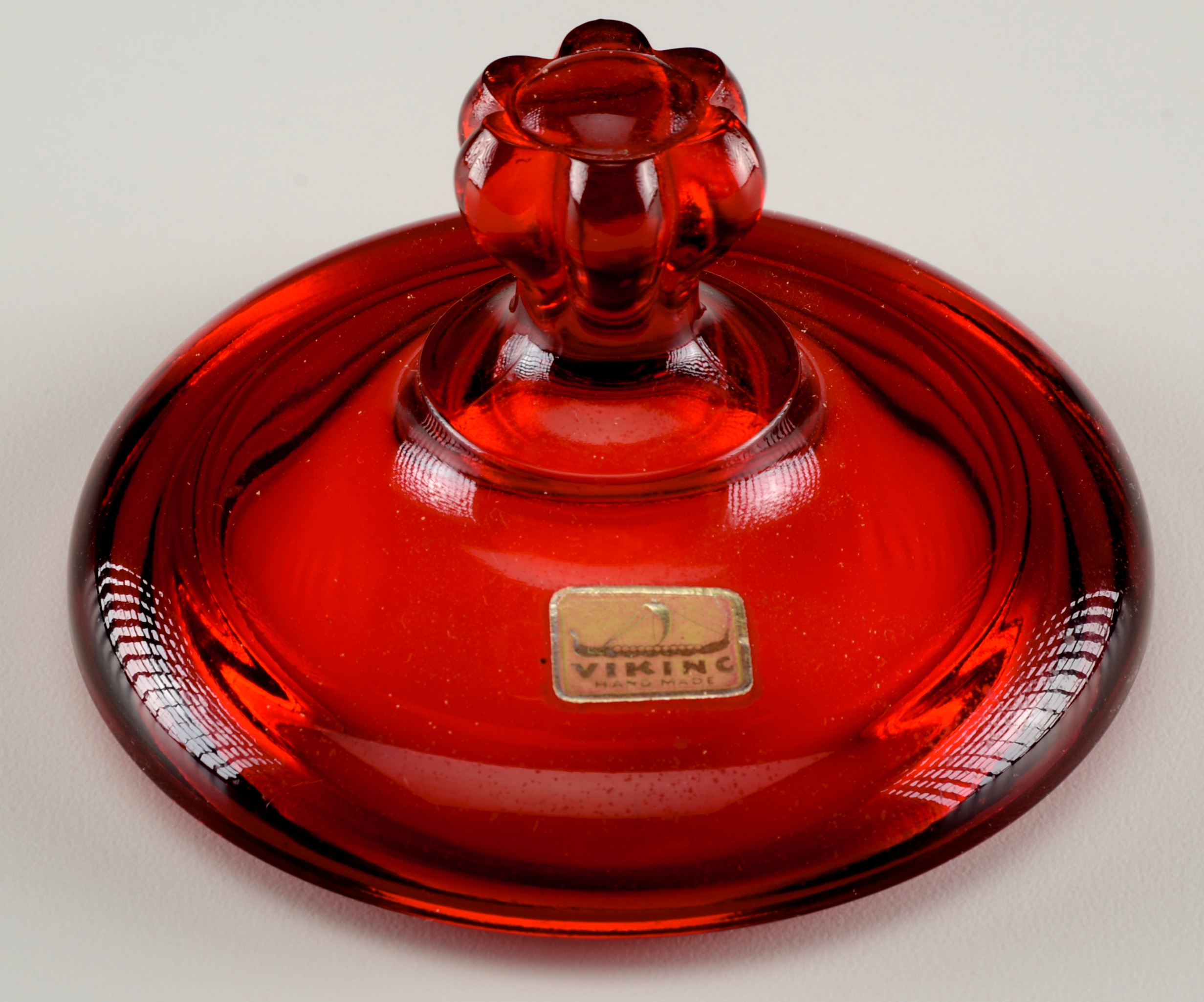 Vintage Viking Handmade Lidded Candy Dish in Ruby Red