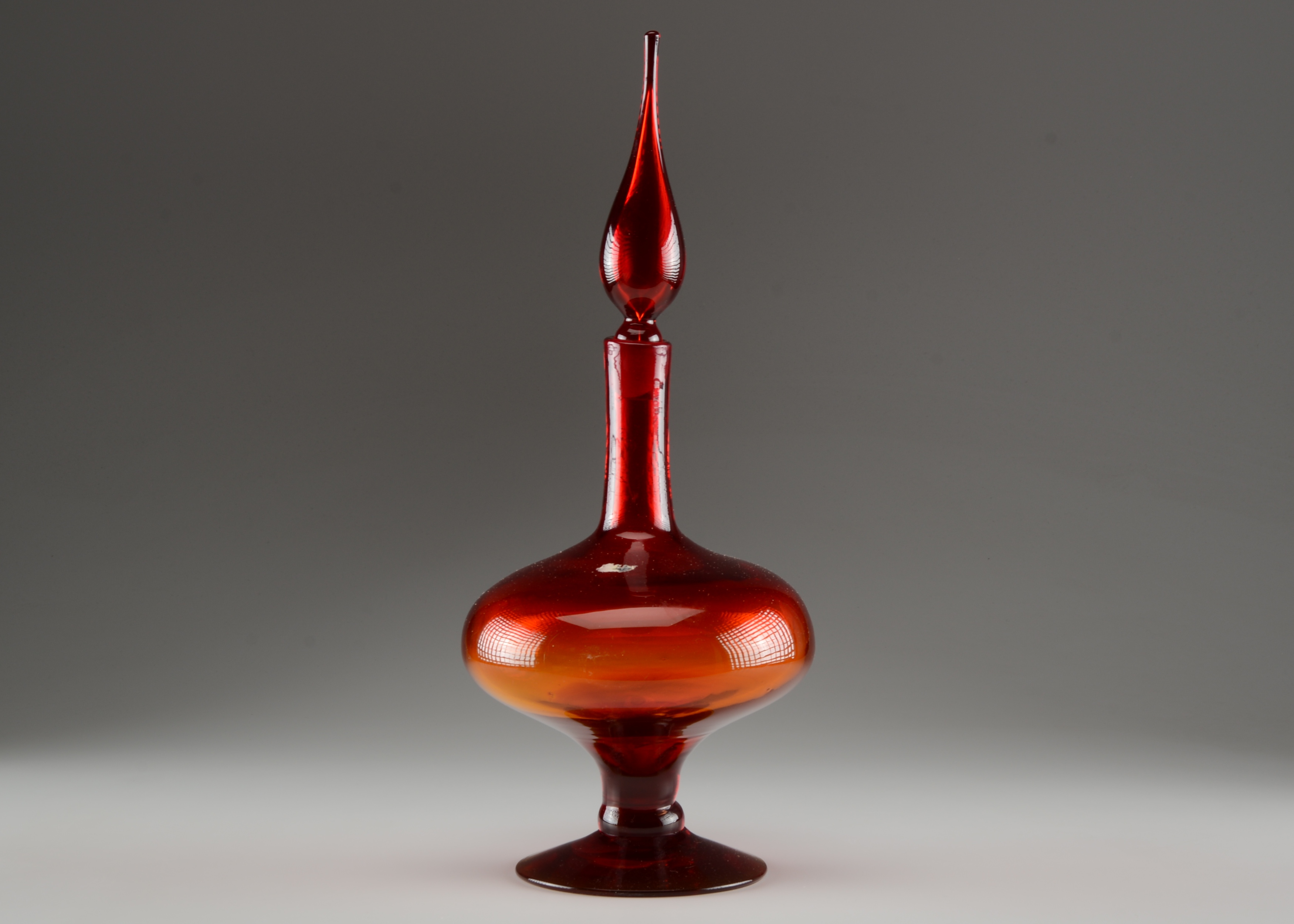 Vintage Handmade Art Glass Orange Red Vessel with Stopper