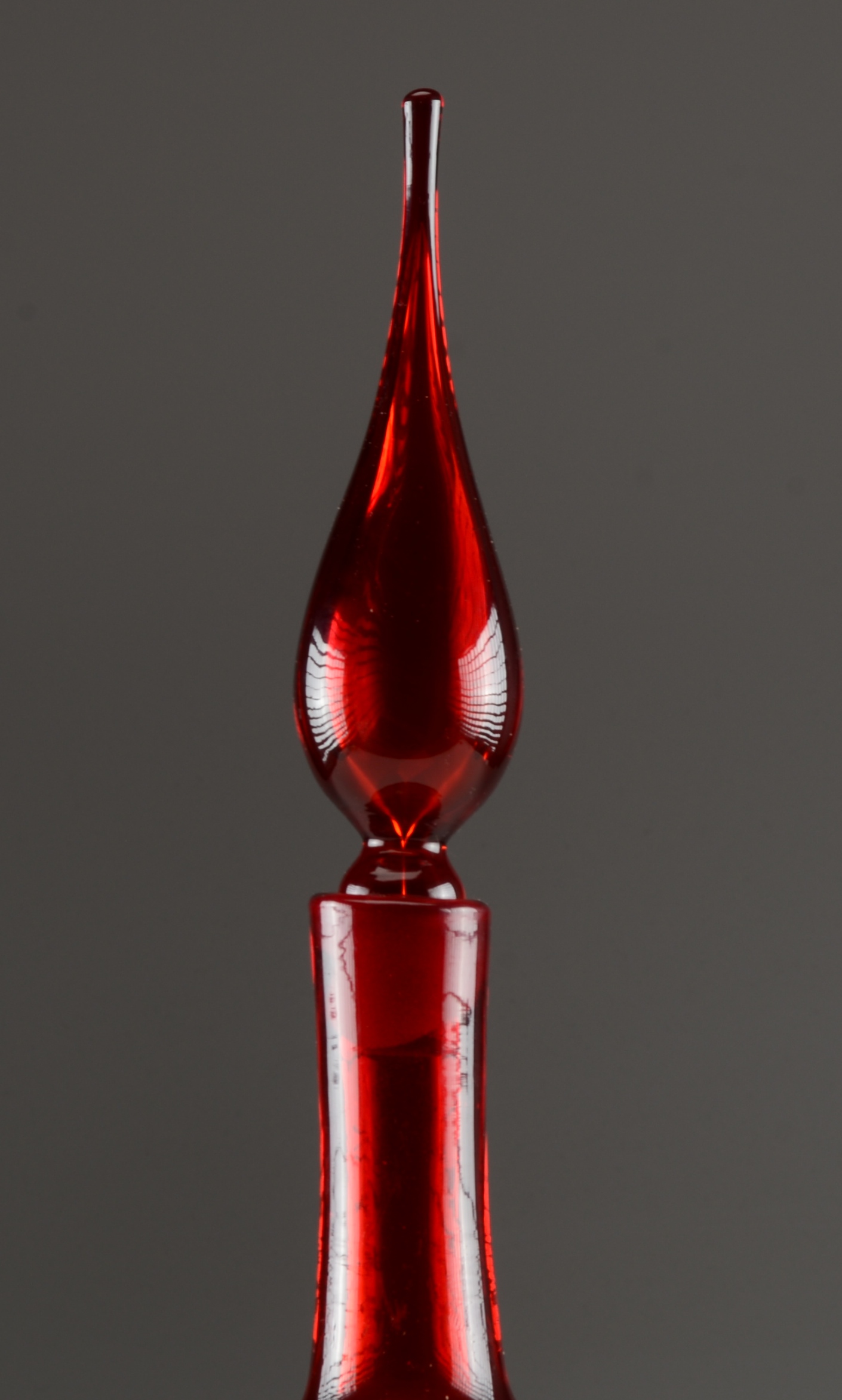 Vintage Handmade Art Glass Orange Red Vessel with Stopper