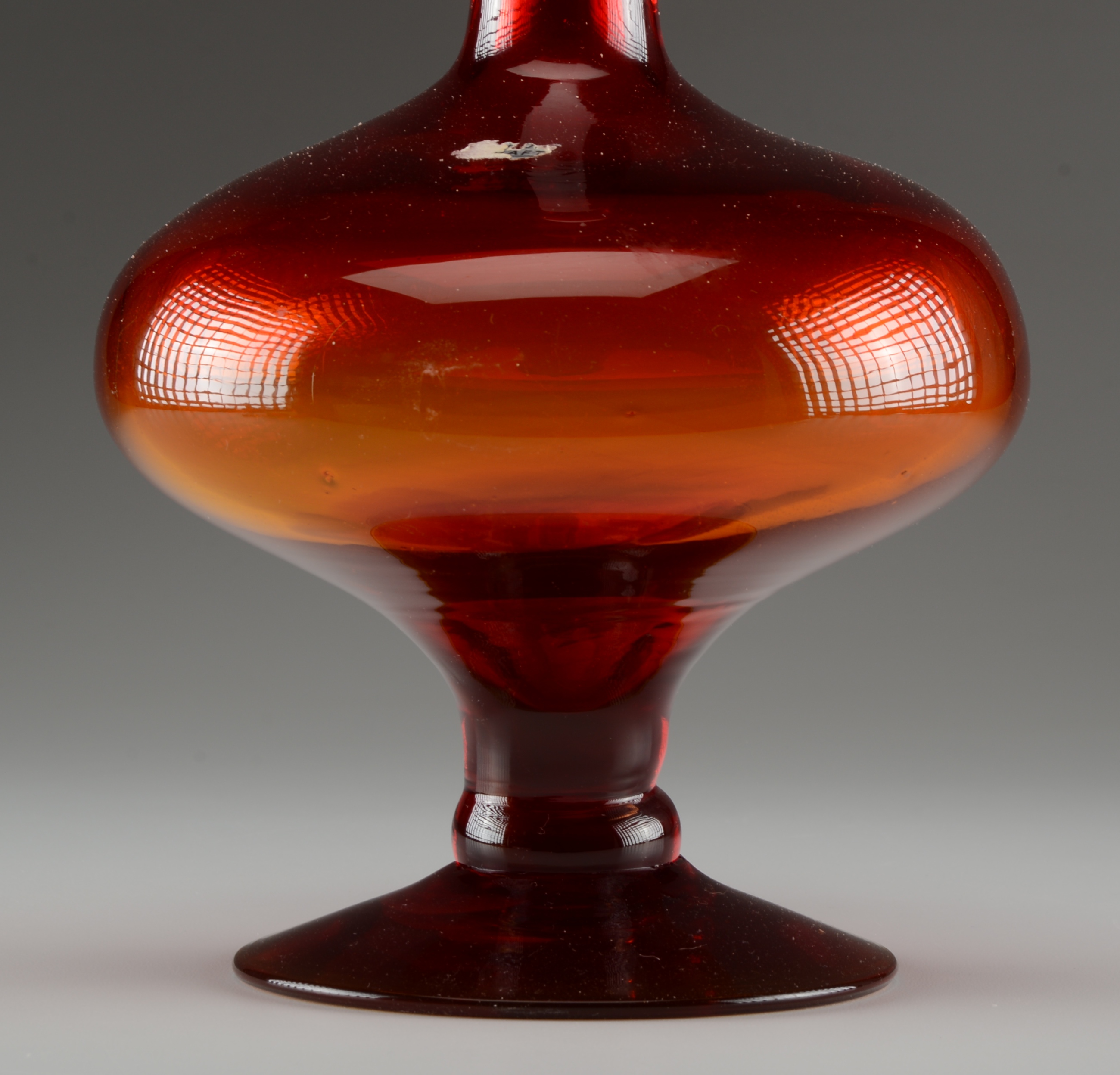 Vintage Handmade Art Glass Orange Red Vessel with Stopper