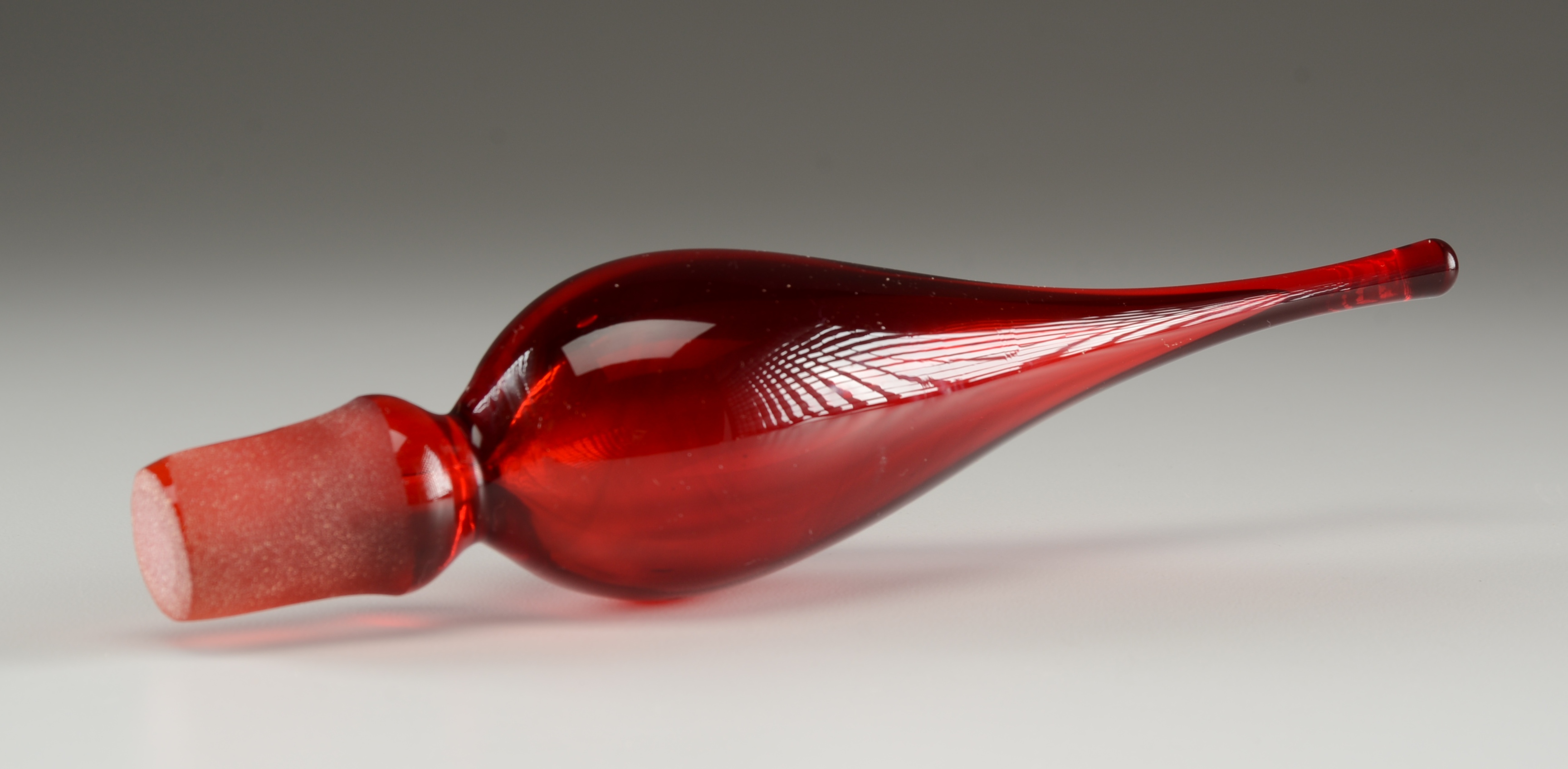 Vintage Handmade Art Glass Orange Red Vessel with Stopper