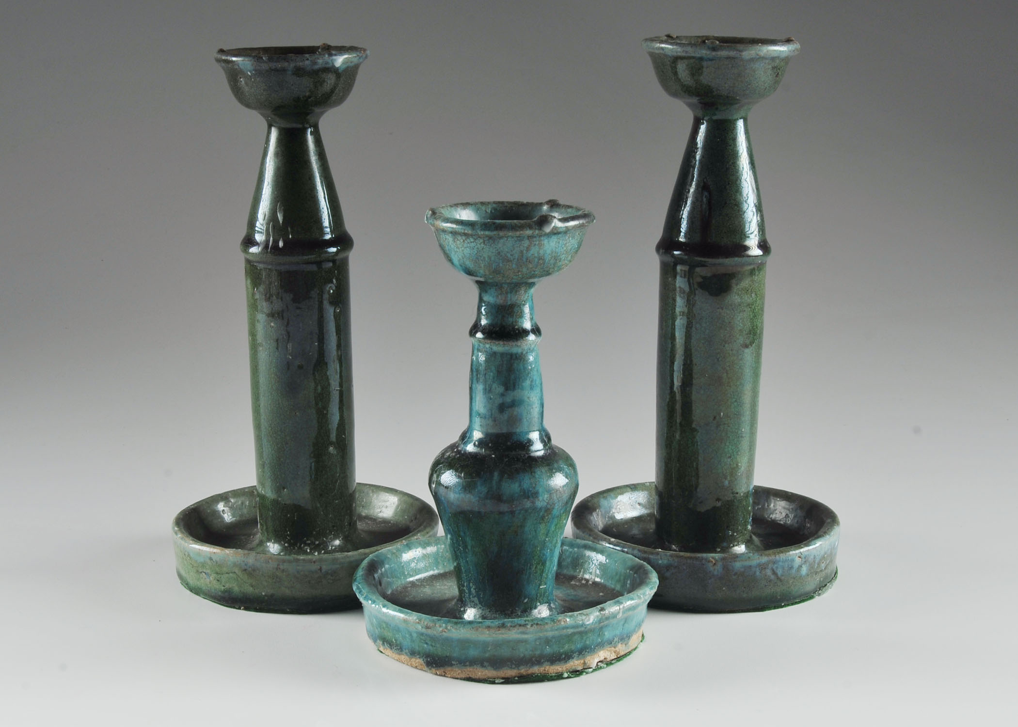 Three Pottery Candle Holders