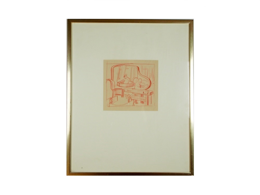 A Composition Study in Red Pencil by Winold Reiss For the Baldwin Piano Mosaic