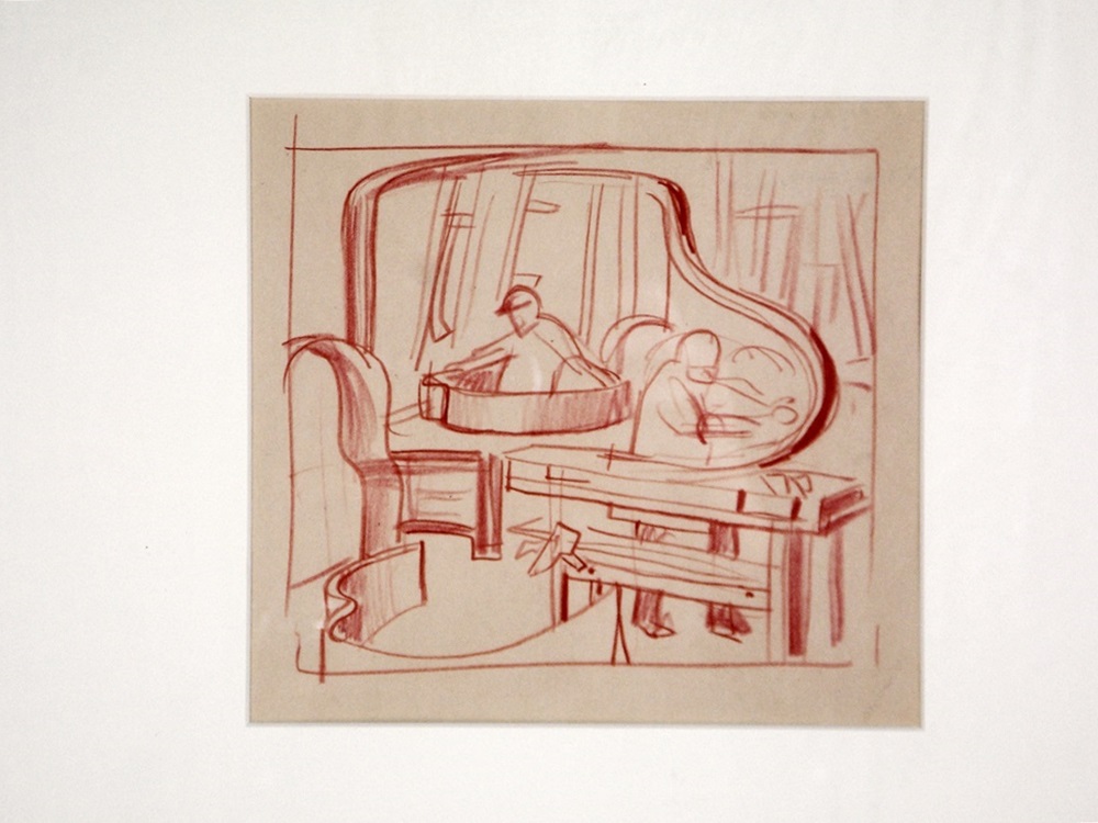 A Composition Study in Red Pencil by Winold Reiss For the Baldwin Piano Mosaic