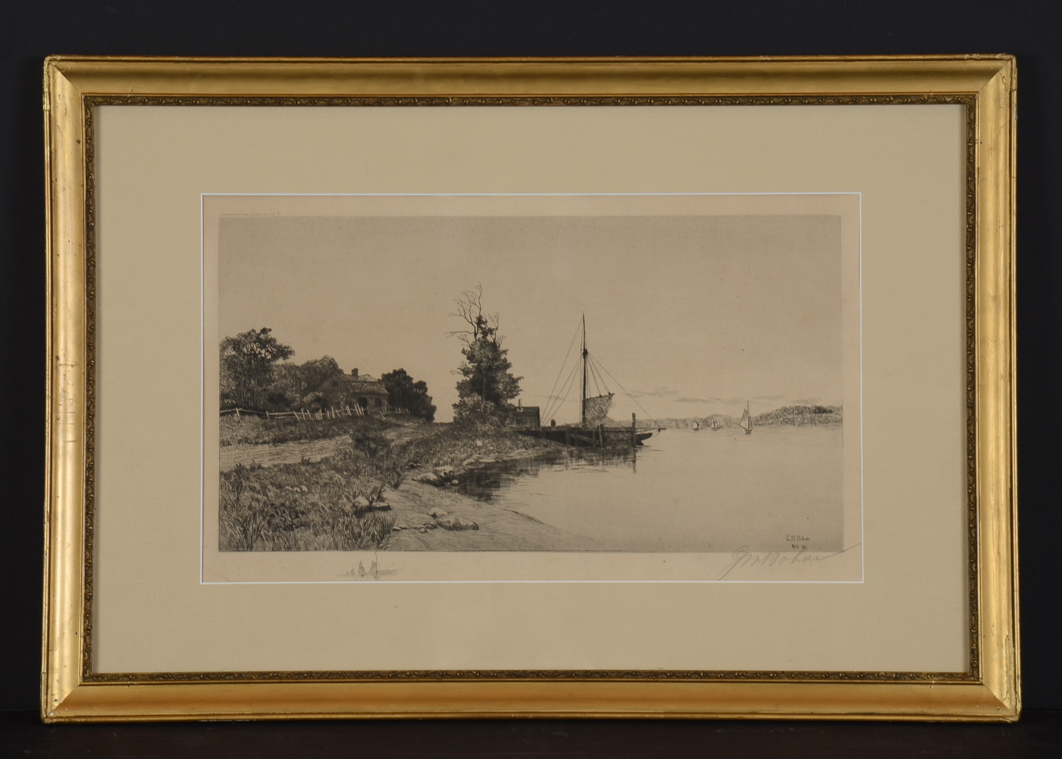 Pencil Signed Antique Dry Point Etching by G. W. Bohde