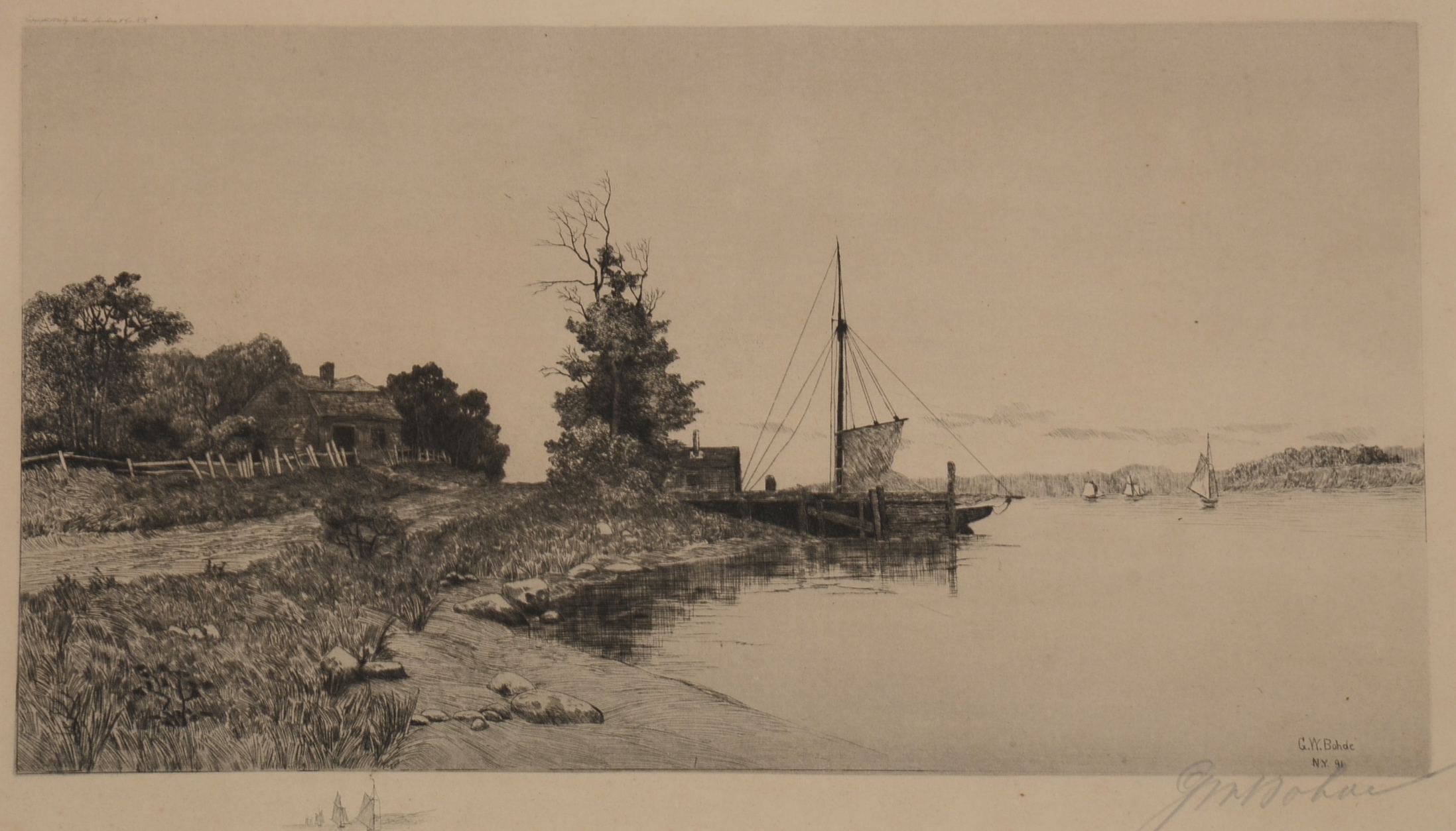 Pencil Signed Antique Dry Point Etching by G. W. Bohde