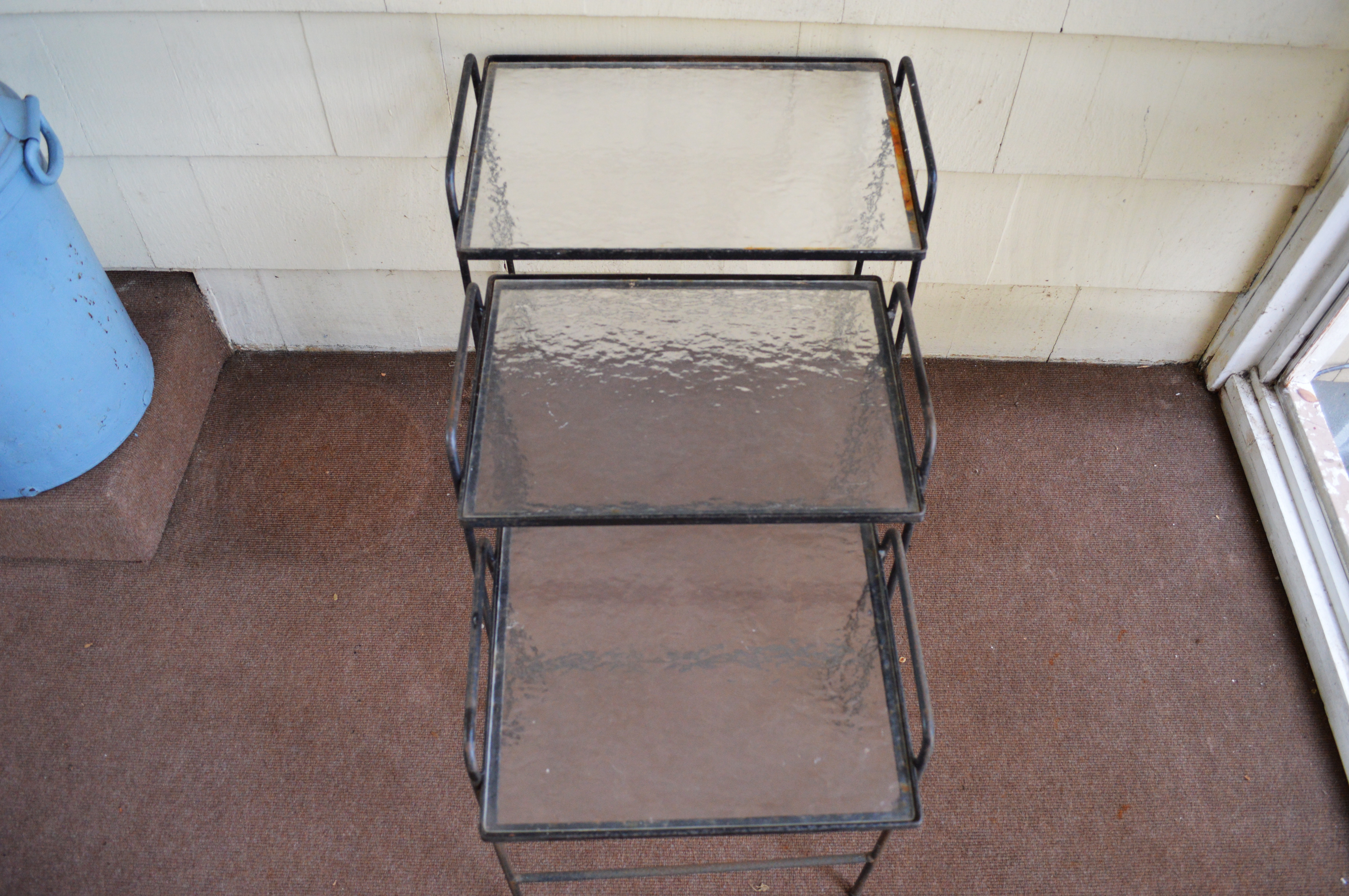 Set of Three Nesting Glass Top Wrought Iron Tables