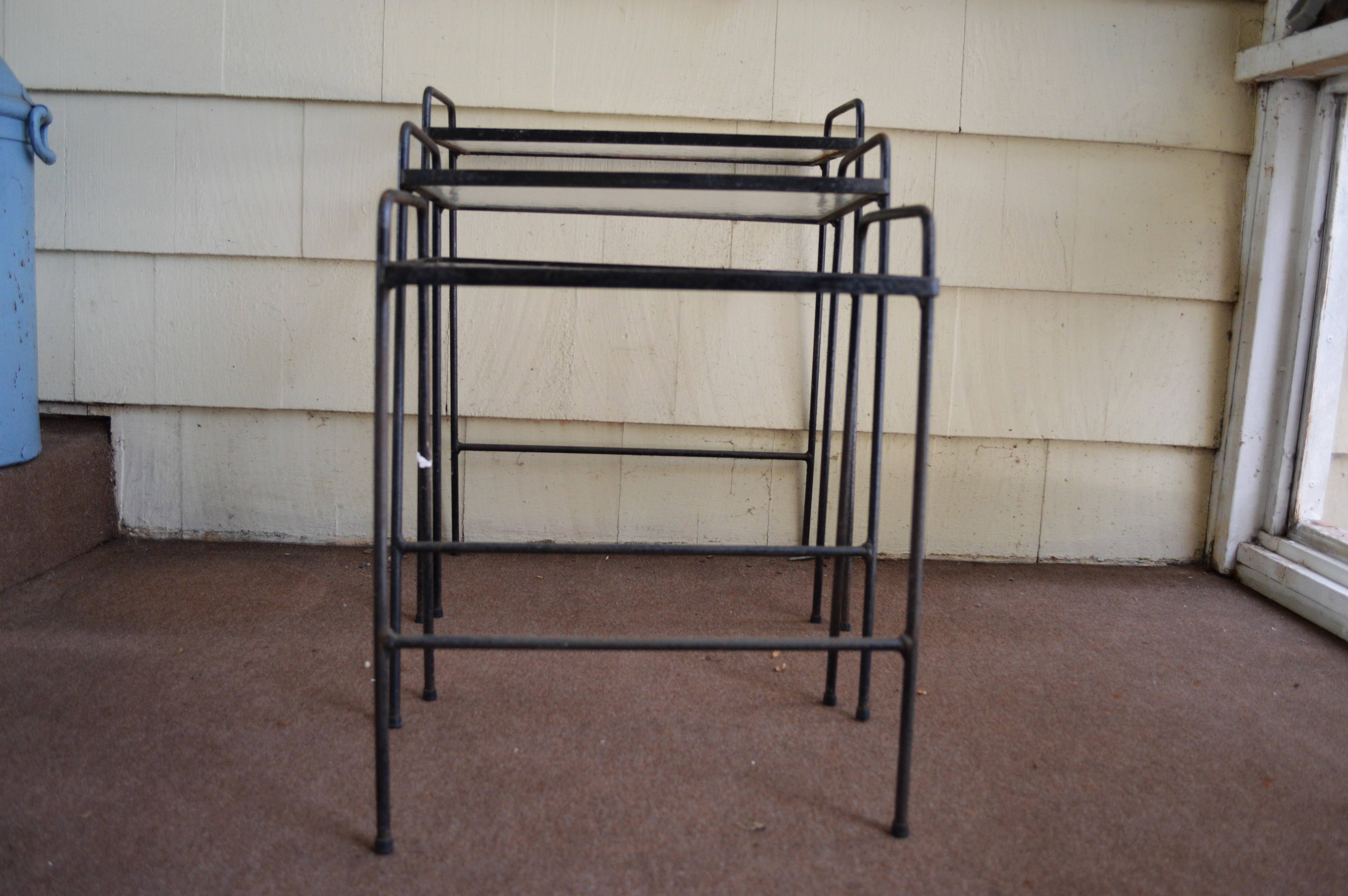 Set of Three Nesting Glass Top Wrought Iron Tables
