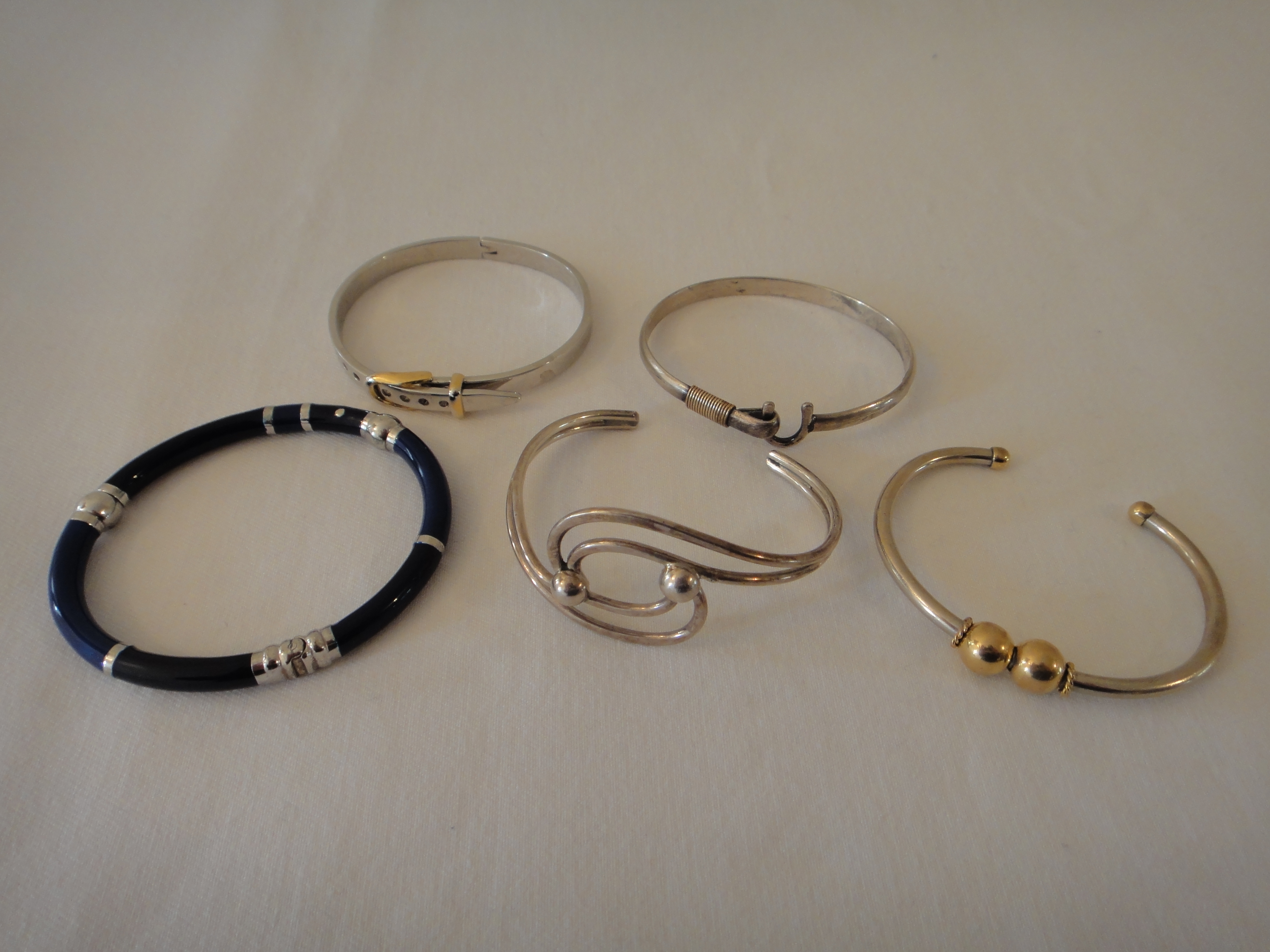 Five Women's Bangle Bracelets, Three Sterling