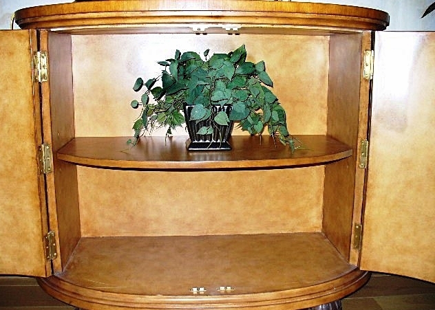 Unique Half-Moon Console Cabinet with Brass Elephant Head Handle and Inlaid Top