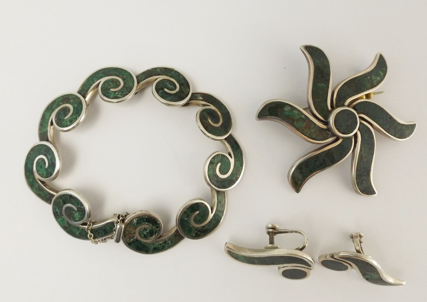 Taxco Mexican Sterling Silver and Turquoise Set