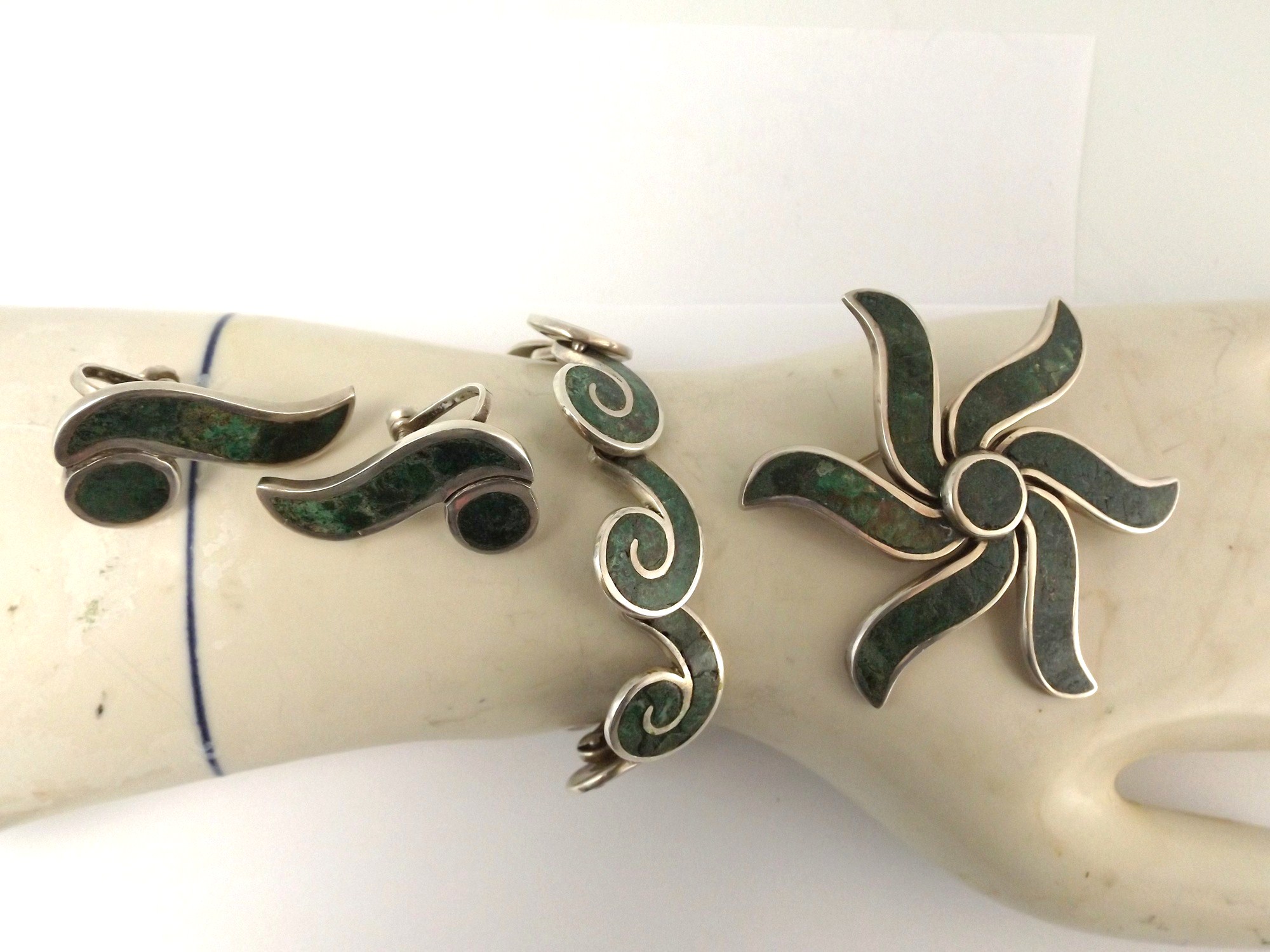 Taxco Mexican Sterling Silver and Turquoise Set