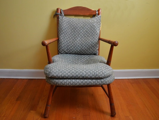 Wooden Chair with Woven Seat and Cloth Cushioning