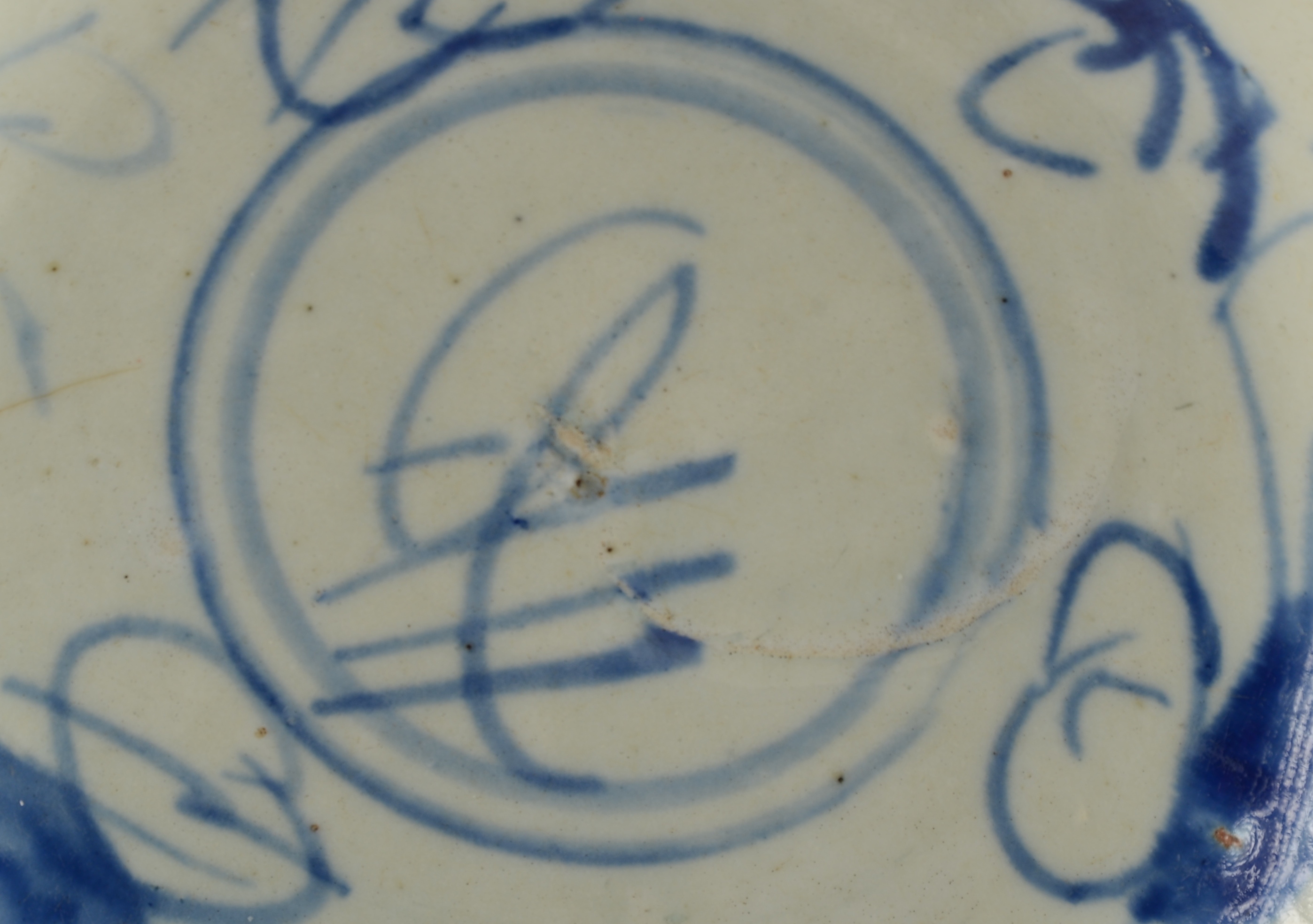 Antique Chinese Pottery Dish with Hand-Painted Blue Crab Motif