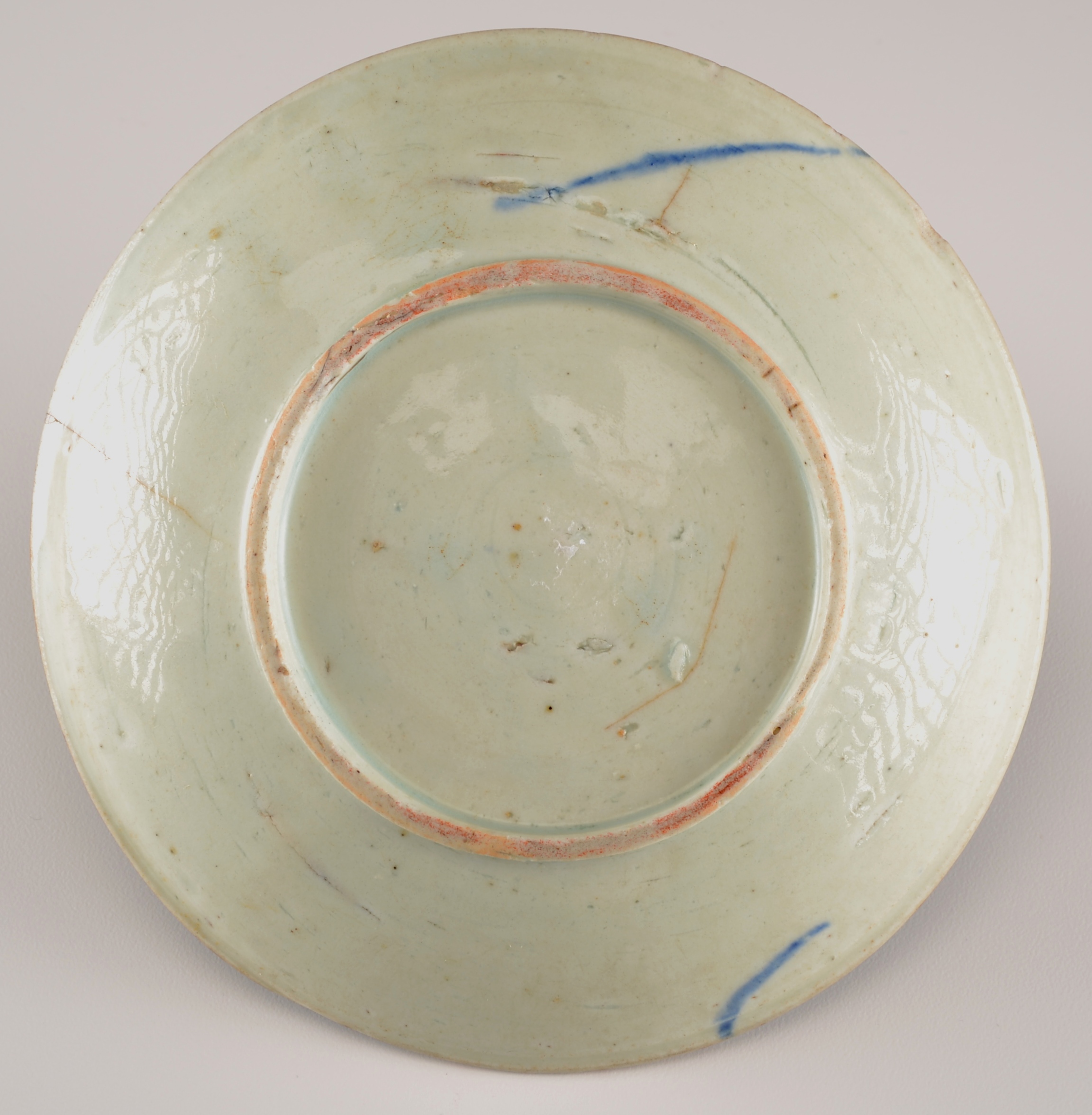 Antique Chinese Pottery Dish with Hand-Painted Blue Crab Motif