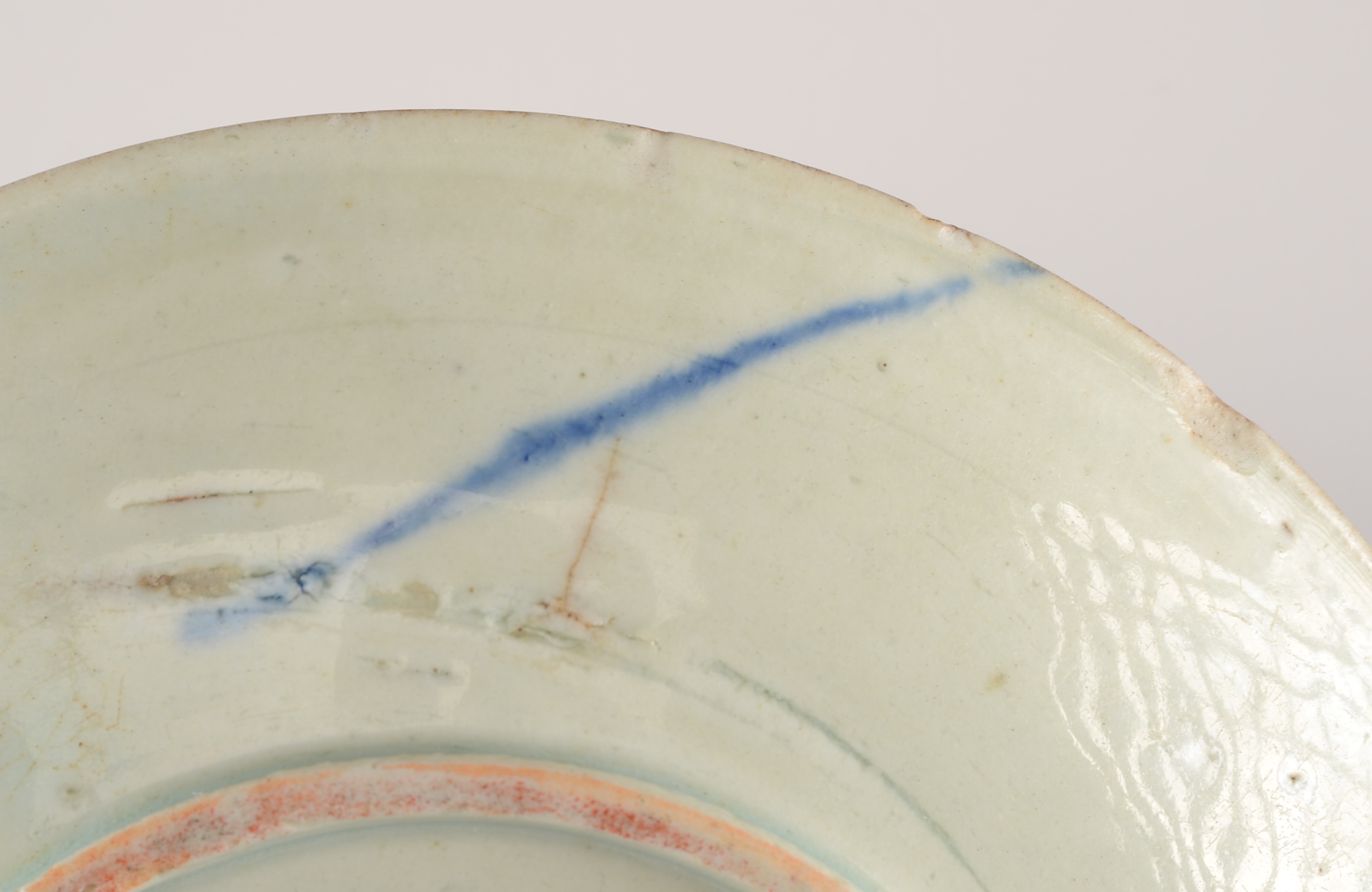 Antique Chinese Pottery Dish with Hand-Painted Blue Crab Motif