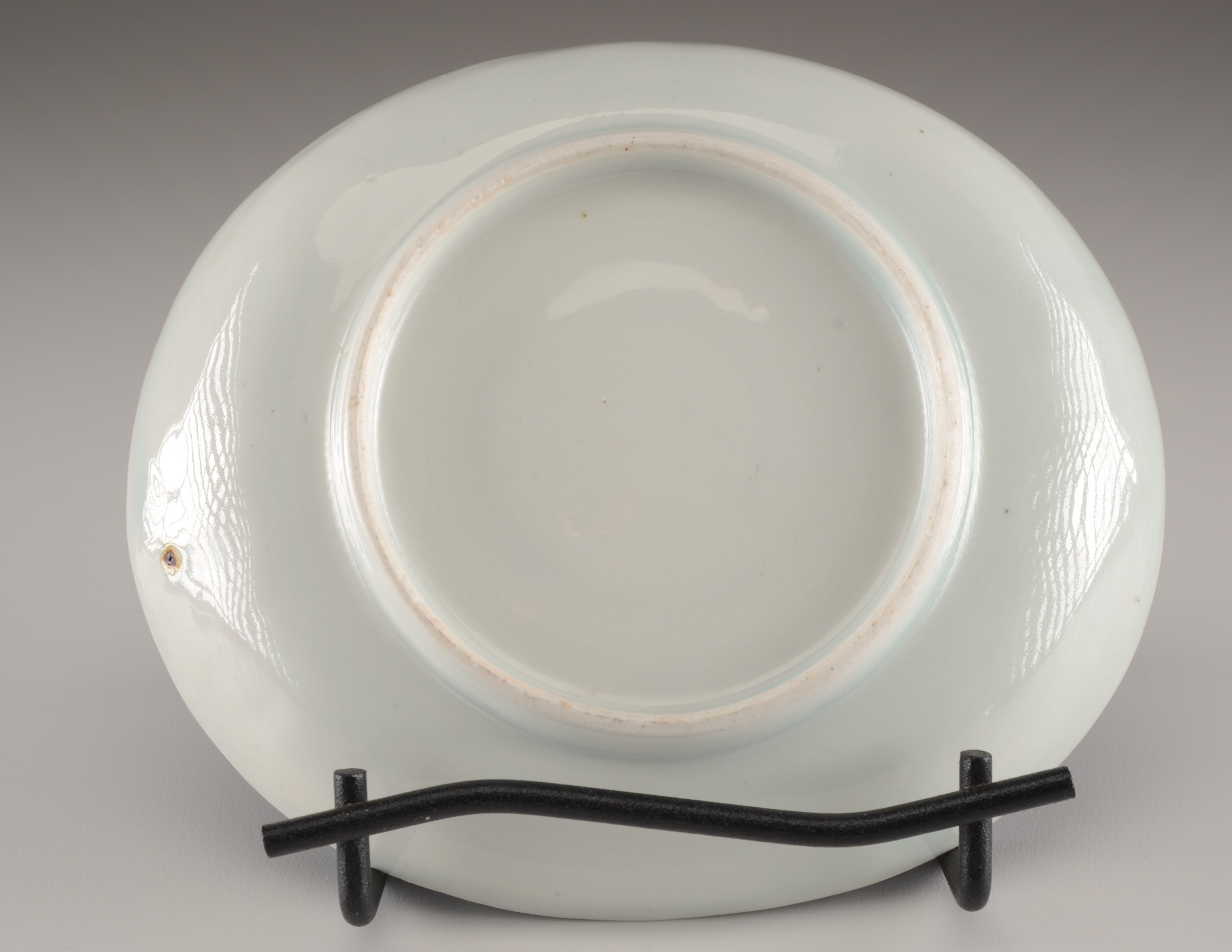 Antique Export Porcelain Oval Shallow Dish with Blue Scenery Design