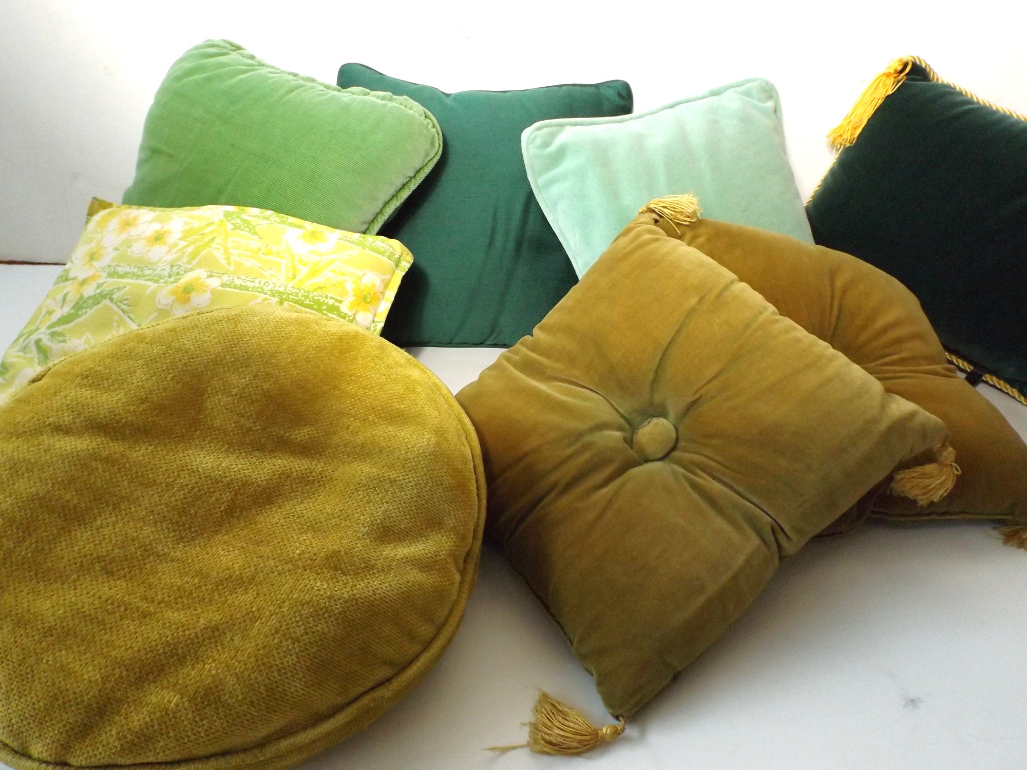 Vintage Decorative Pillows in Shades of Gold and Green