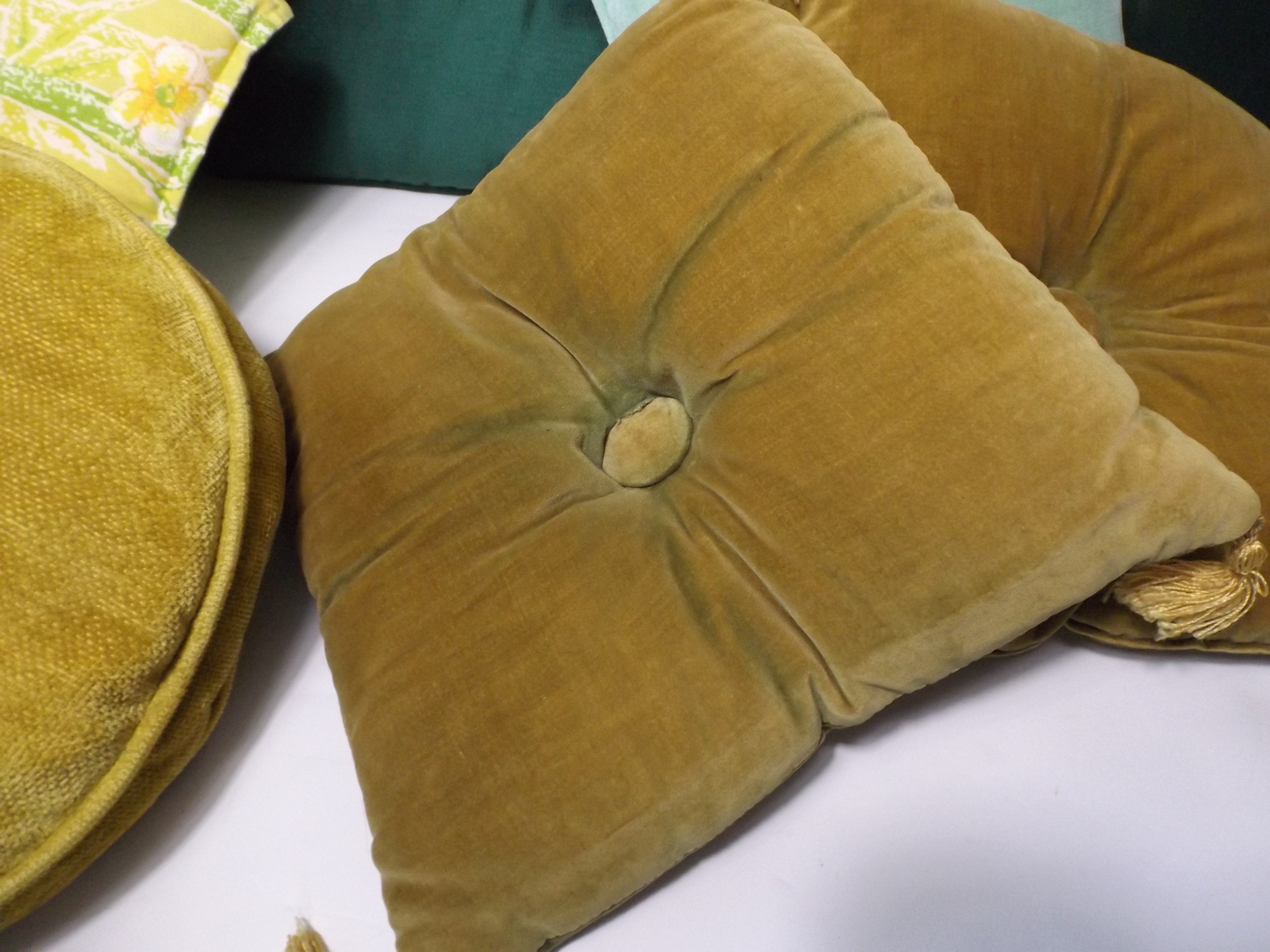 Vintage Decorative Pillows in Shades of Gold and Green