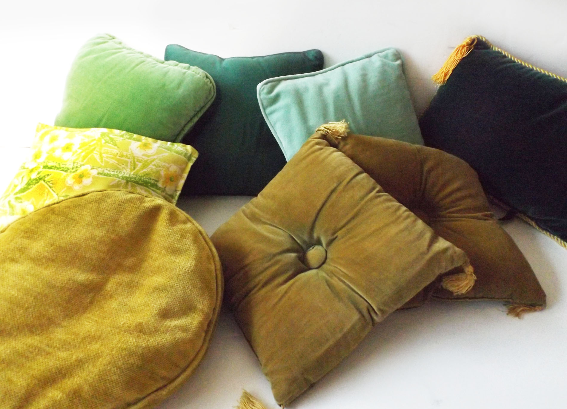 Vintage Decorative Pillows in Shades of Gold and Green