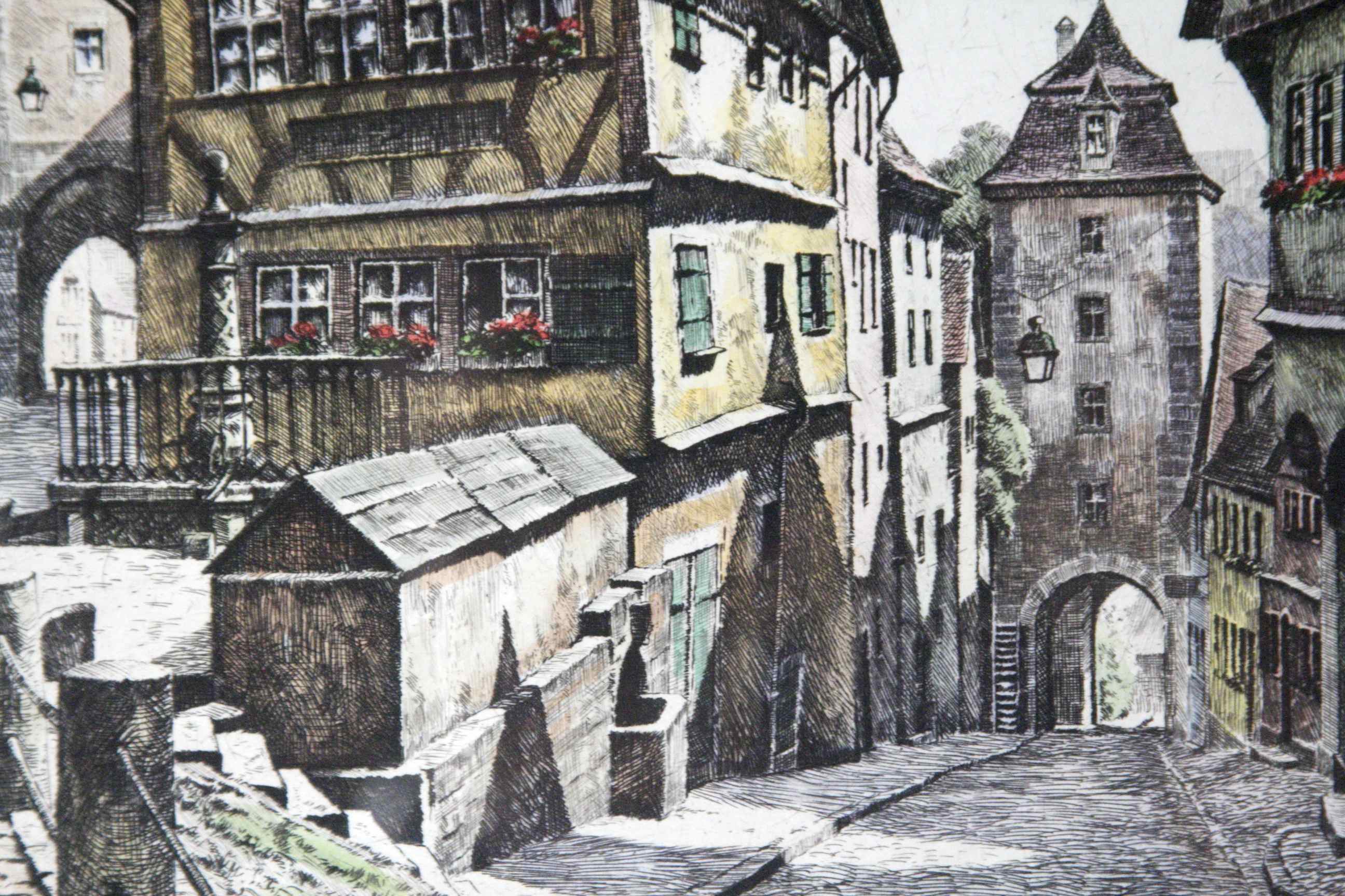 Original Pen and Ink Drawing Depicts Rothenberg, Germany