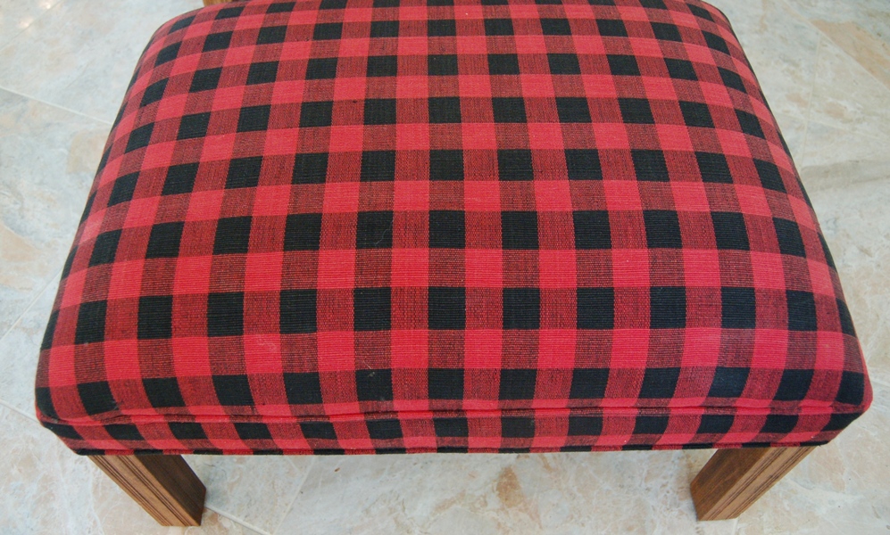 Red and Black Plaid Wingback Chair and Footstool