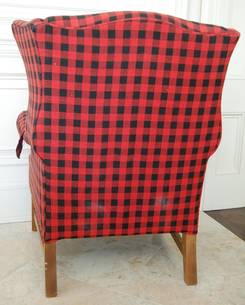 Red and Black Plaid Wingback Chair and Footstool