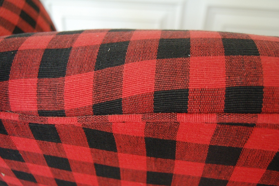 Red and Black Plaid Wingback Chair and Footstool