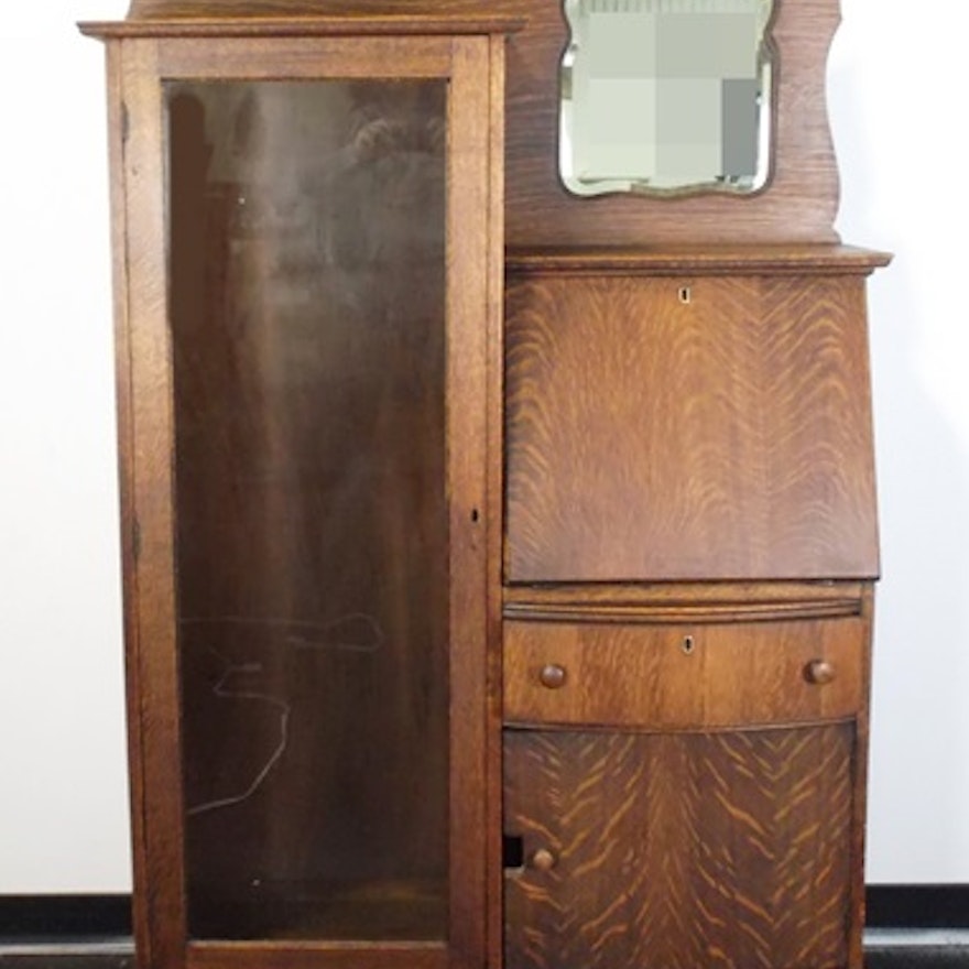 Tiger Oak Side by Side Bookcase Secretary 