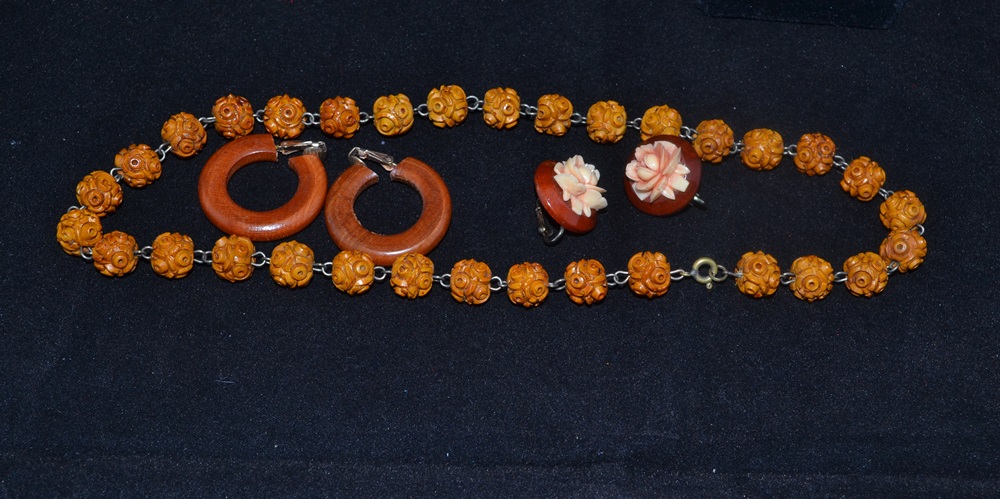 Vintage Wooden Look Jewelry Group