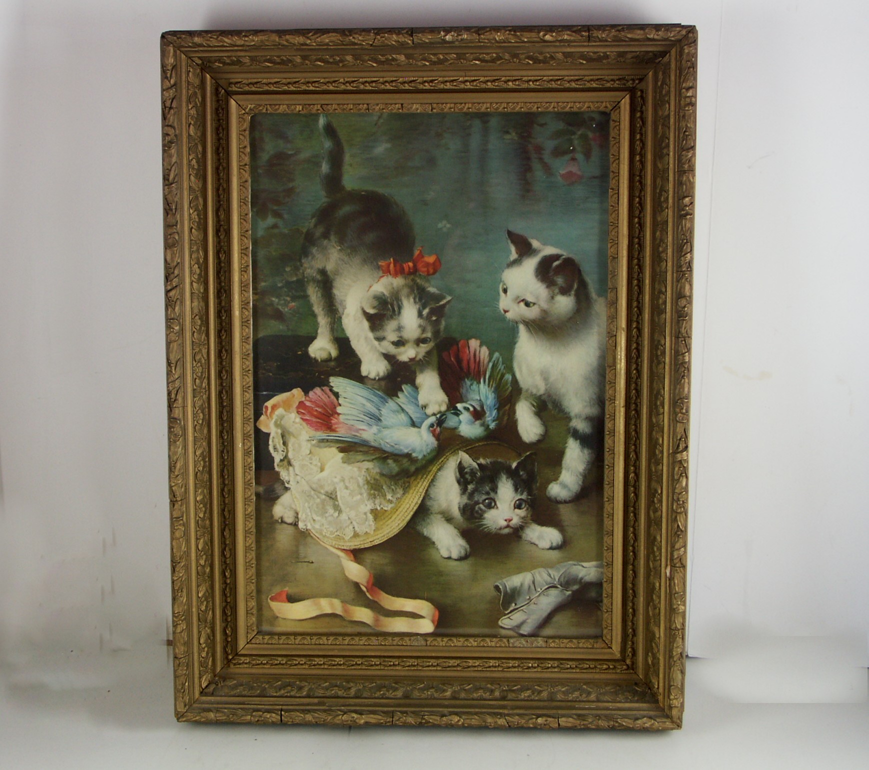 Antique C. Reichert 'Mischievous Kittens' Framed Print