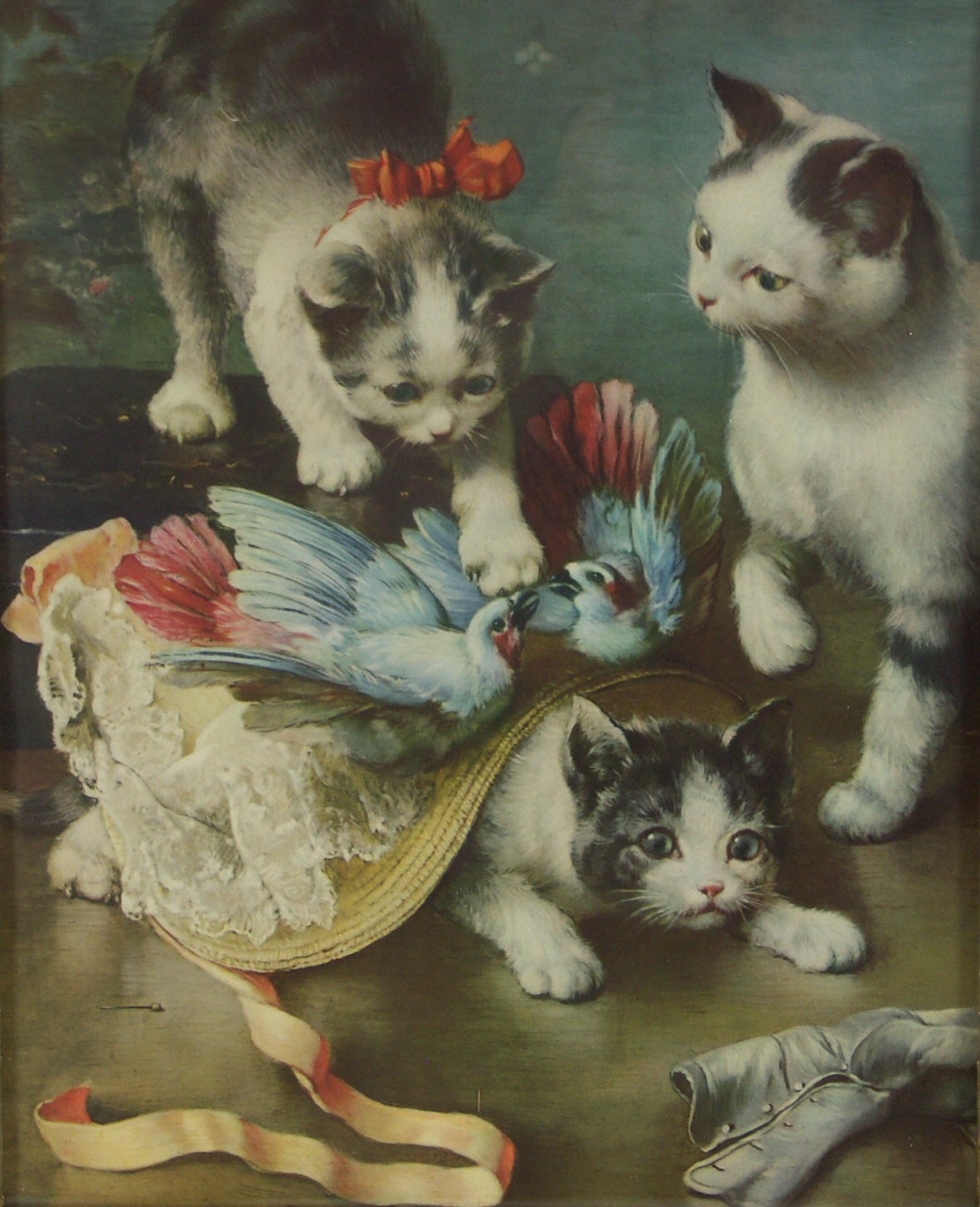 Antique C. Reichert 'Mischievous Kittens' Framed Print