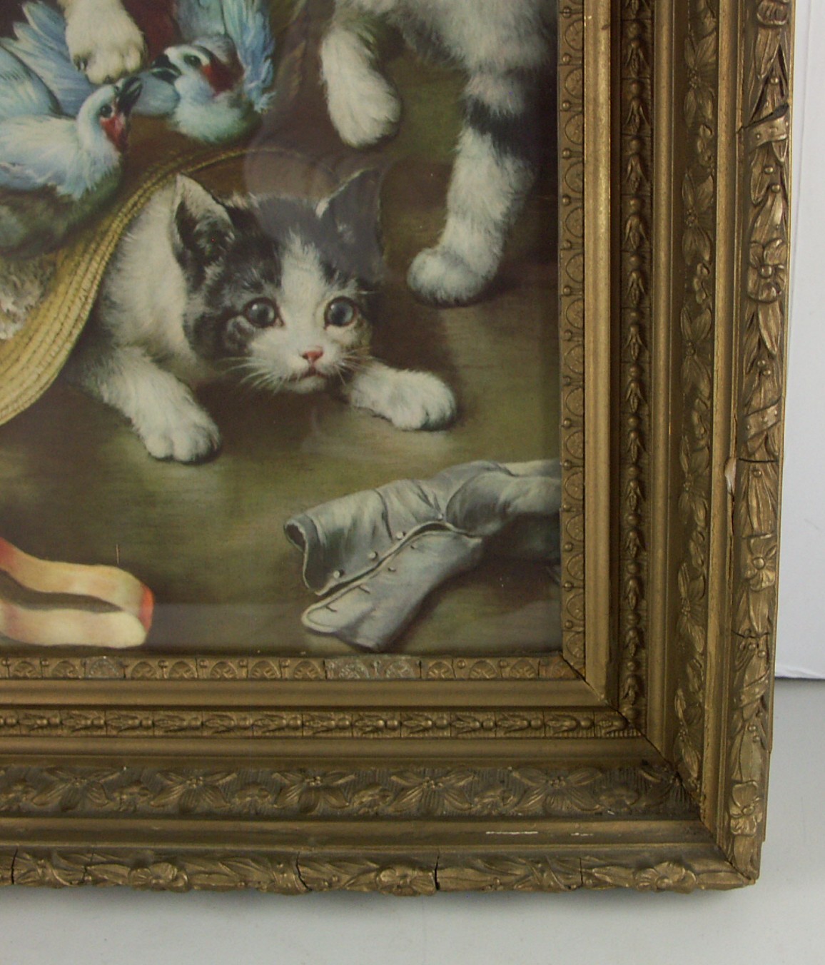 Antique C. Reichert 'Mischievous Kittens' Framed Print
